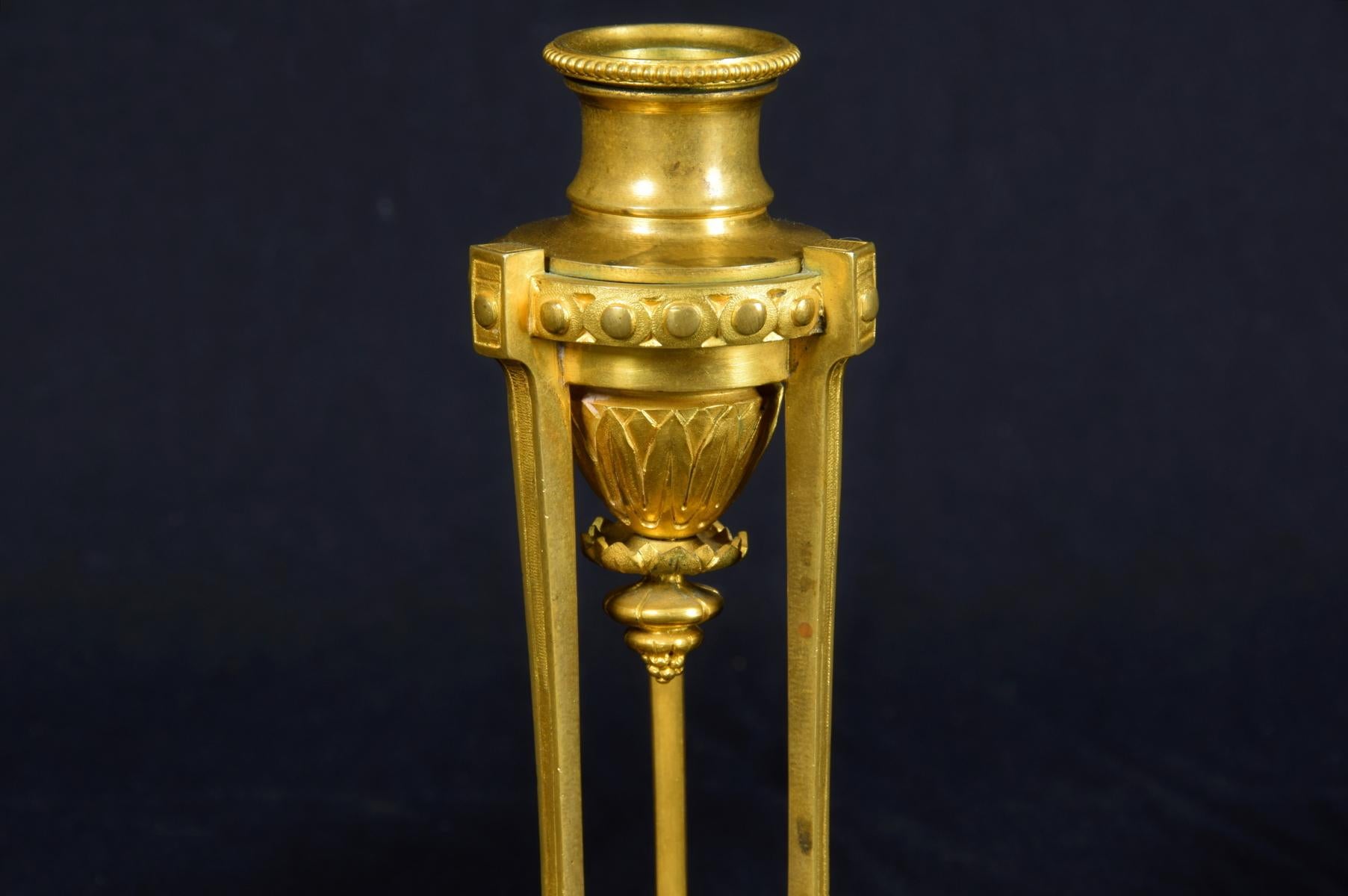 Ormolu 19th Century Small Pair of French Chiseled Gilded Bronze Candlesticks For Sale