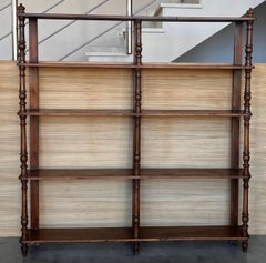 19th Solid Oak Bookcase or Etagere with Double Five Shelves