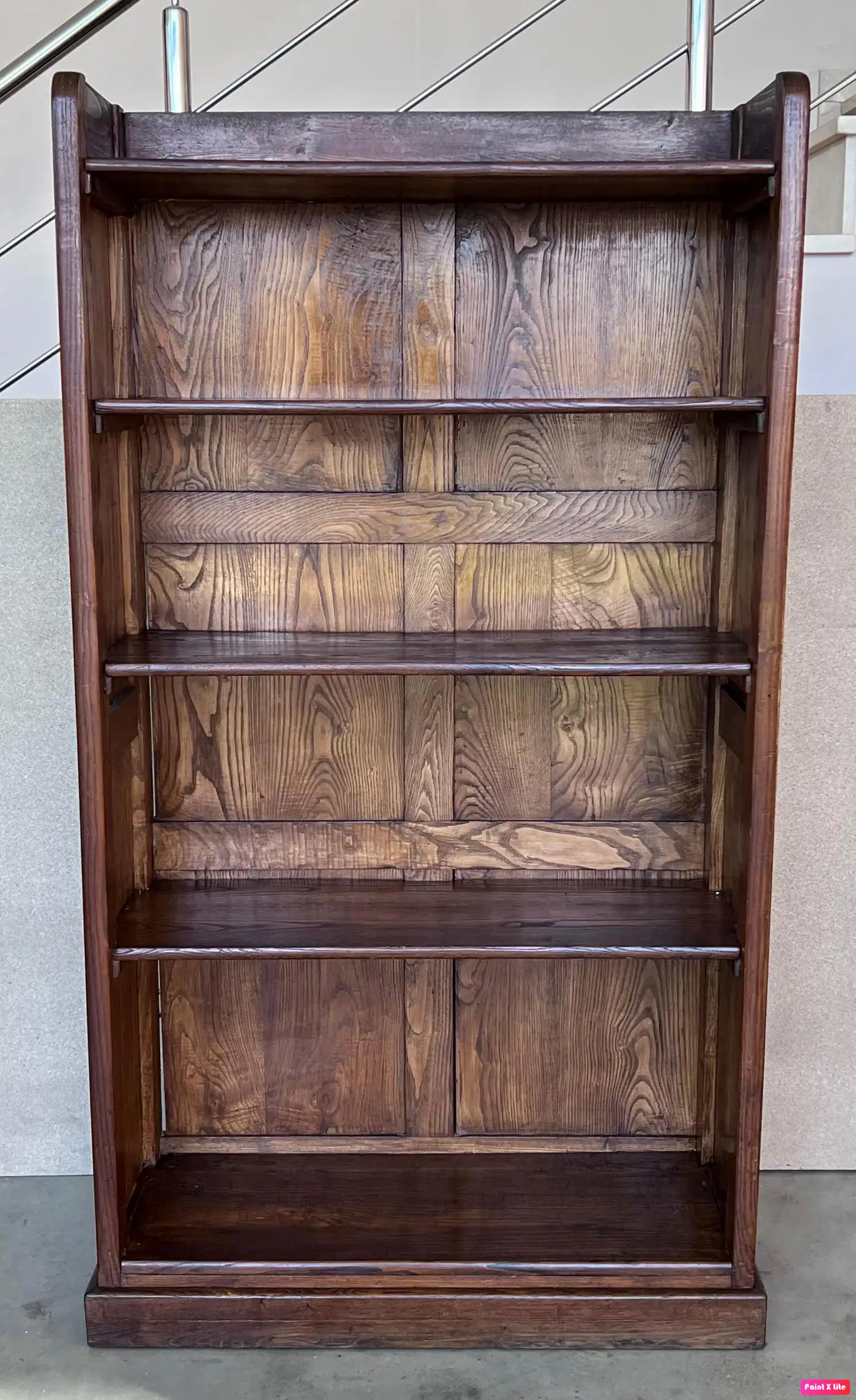 Spanish Colonial 19th Solid Oak Bookcase or Etagere with Five Shelves For Sale