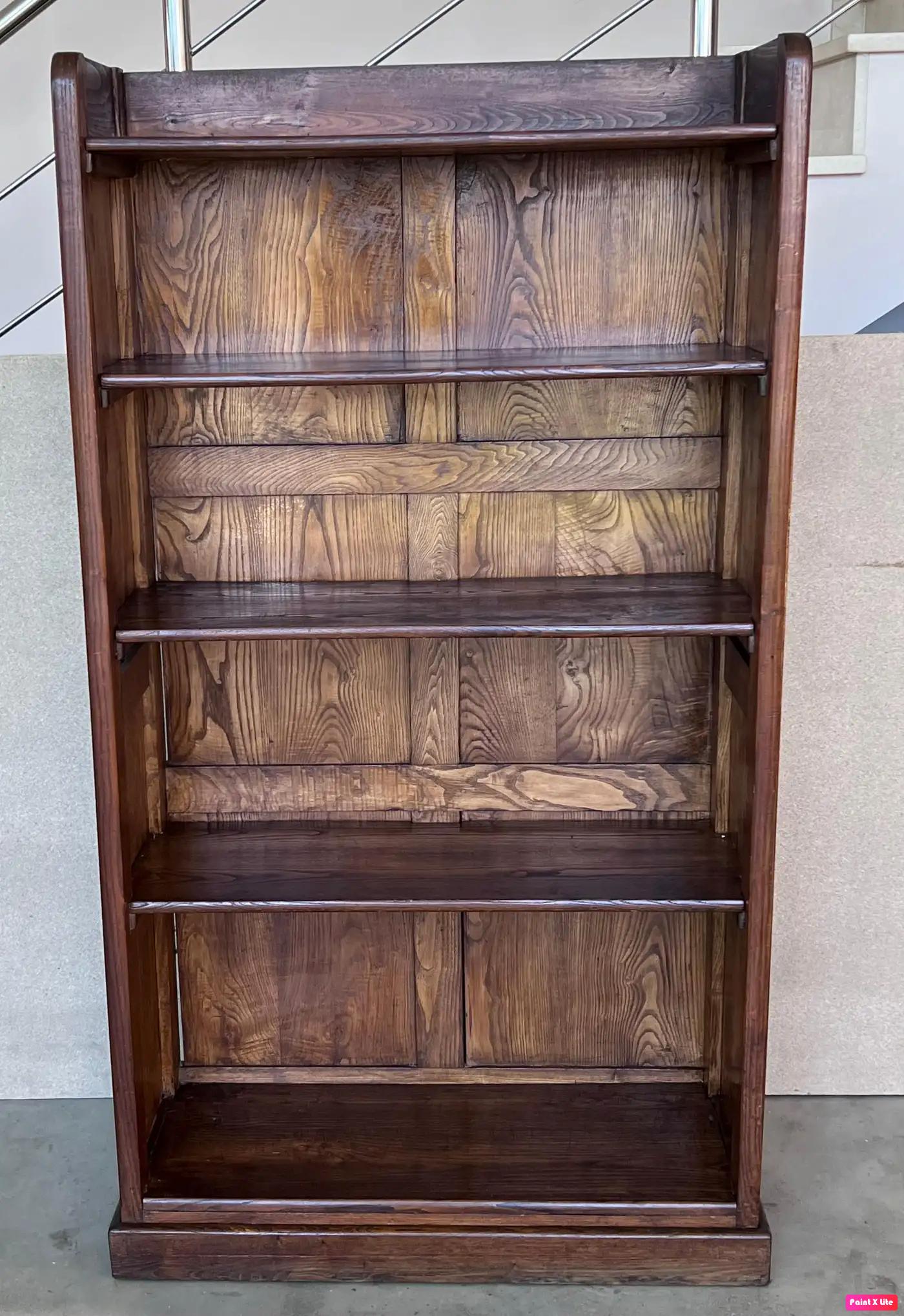 Spanish 19th Solid Oak Bookcase or Etagere with Five Shelves For Sale