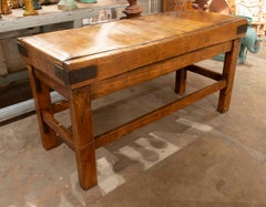 19th Solid Oak Carpenter's Workbench, France.