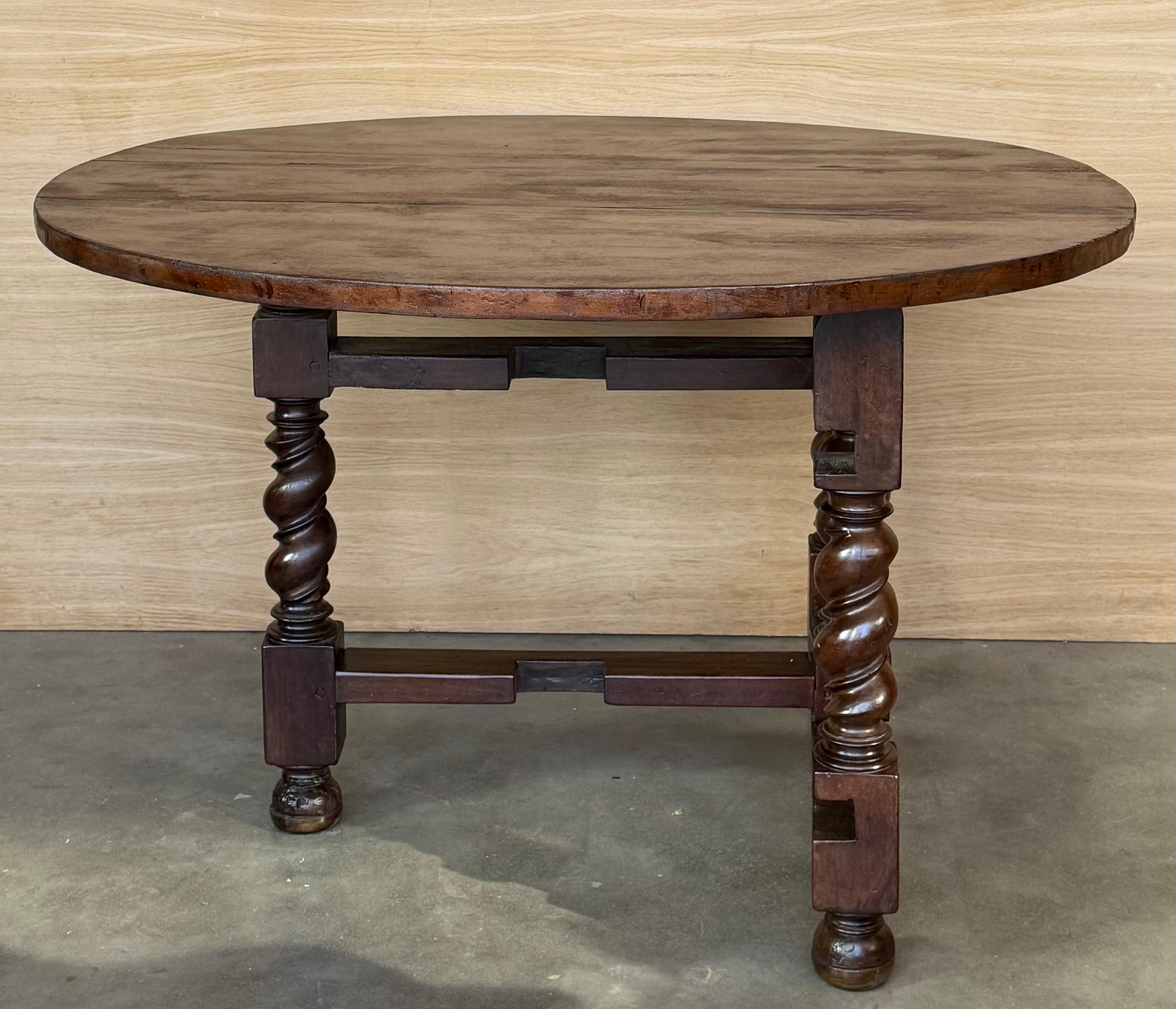 Baroque 19th Solid Walnut Folding Round Table with Solomonic Legs For Sale