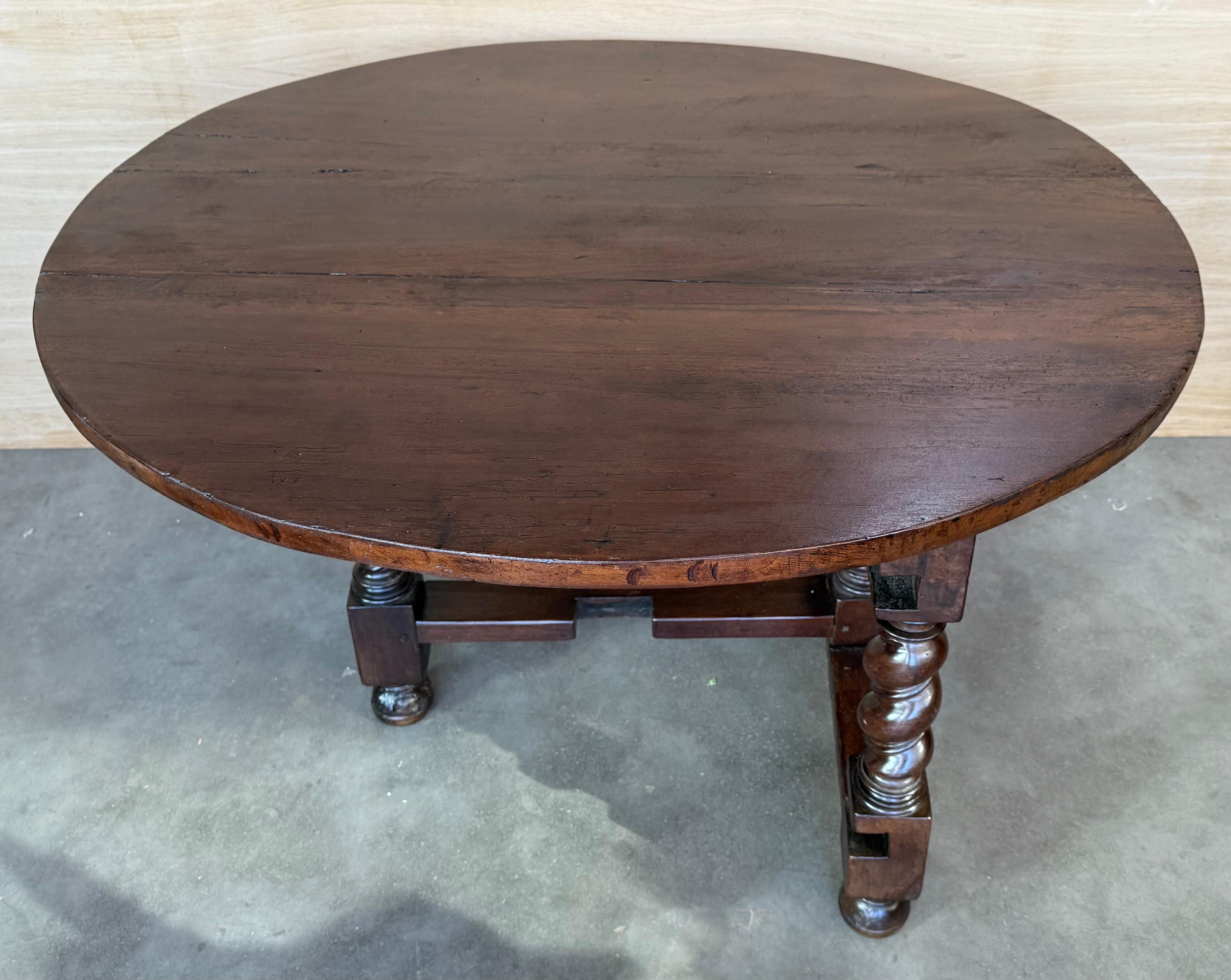 19th Century 19th Solid Walnut Folding Round Table with Solomonic Legs For Sale