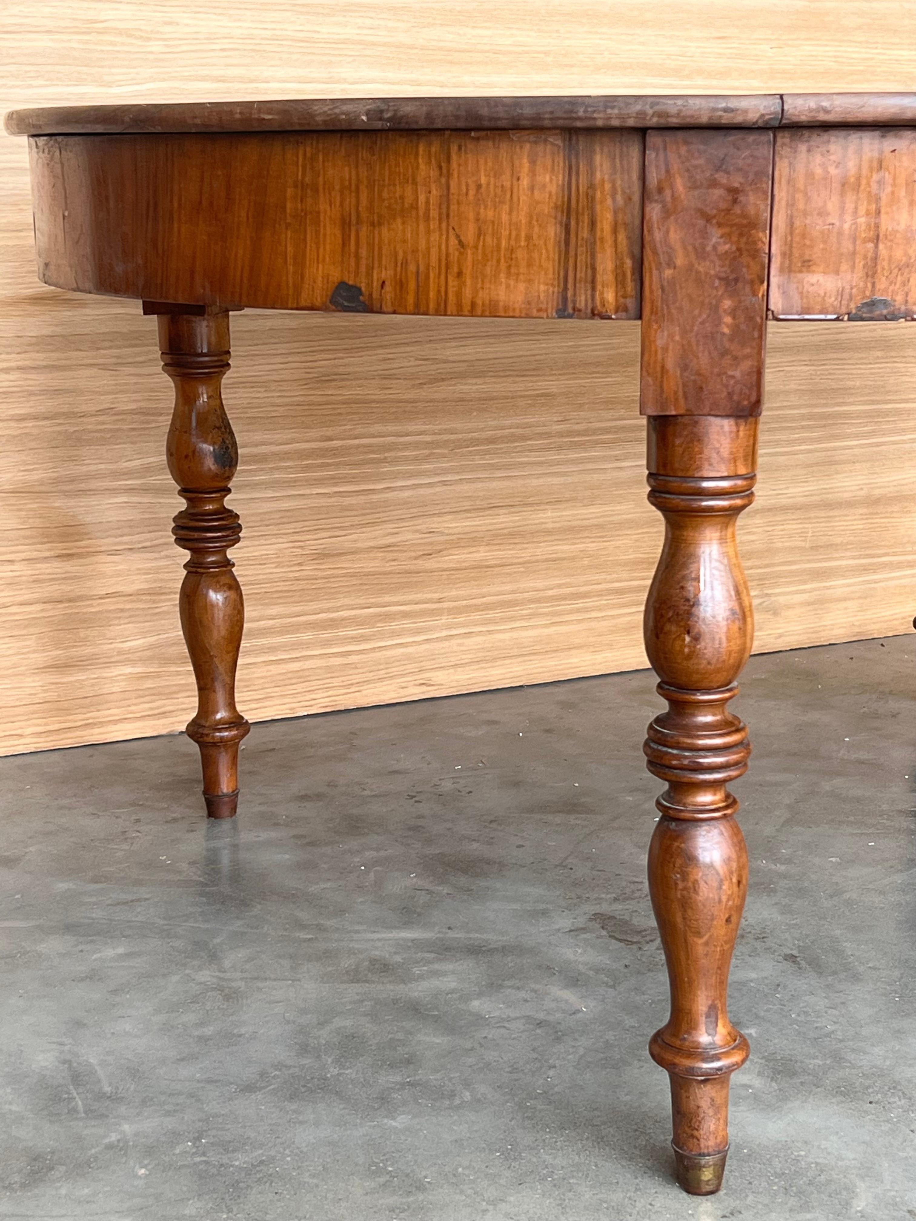 19th Solid Walnut Oval Center Country Table with turned legs, France For Sale 3