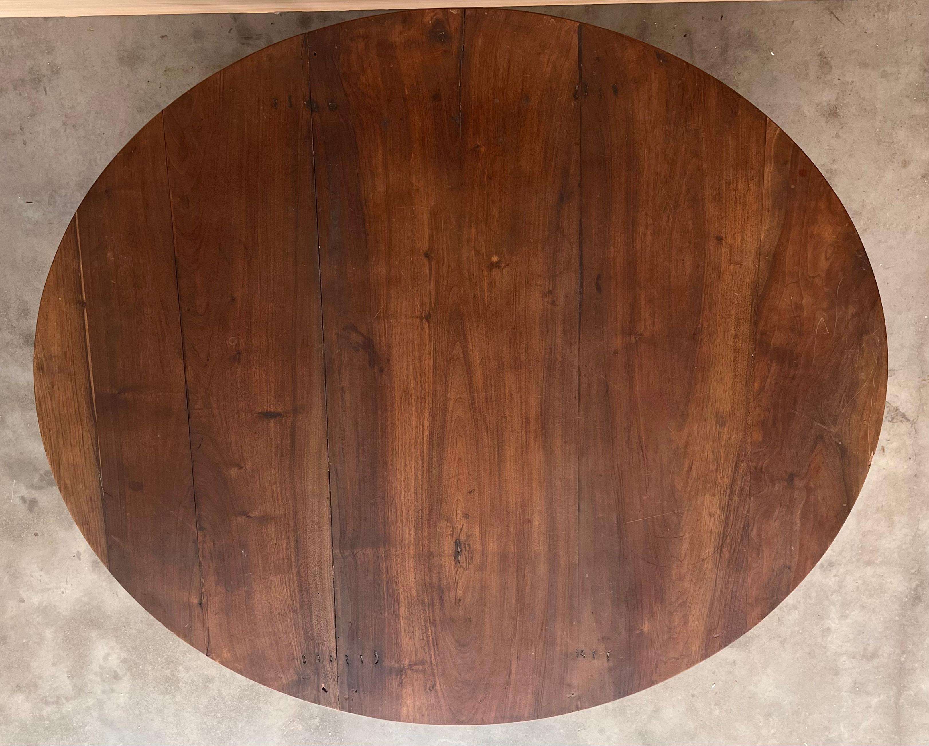 19th Solid Walnut Oval Center Country Table with turned legs, France For Sale 4