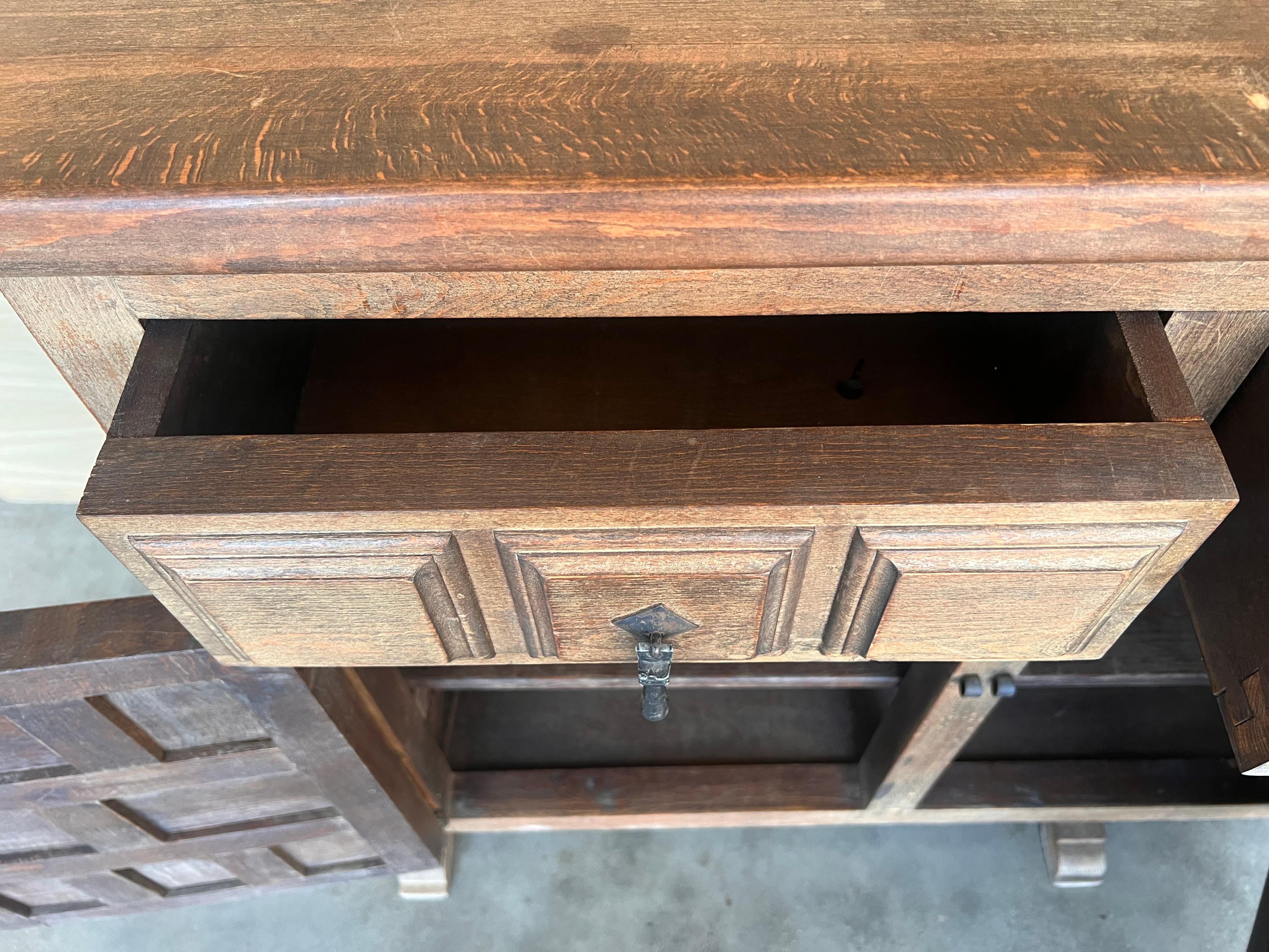 19th Spanish Baroque Carved Walnut Tuscan Three Drawer Credenza or Buffet For Sale 7