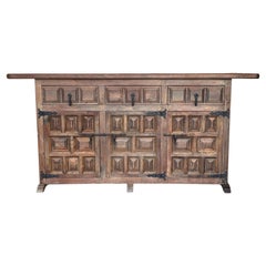 19th Spanish Baroque Carved Walnut Tuscan Three Drawer Credenza or Buffet