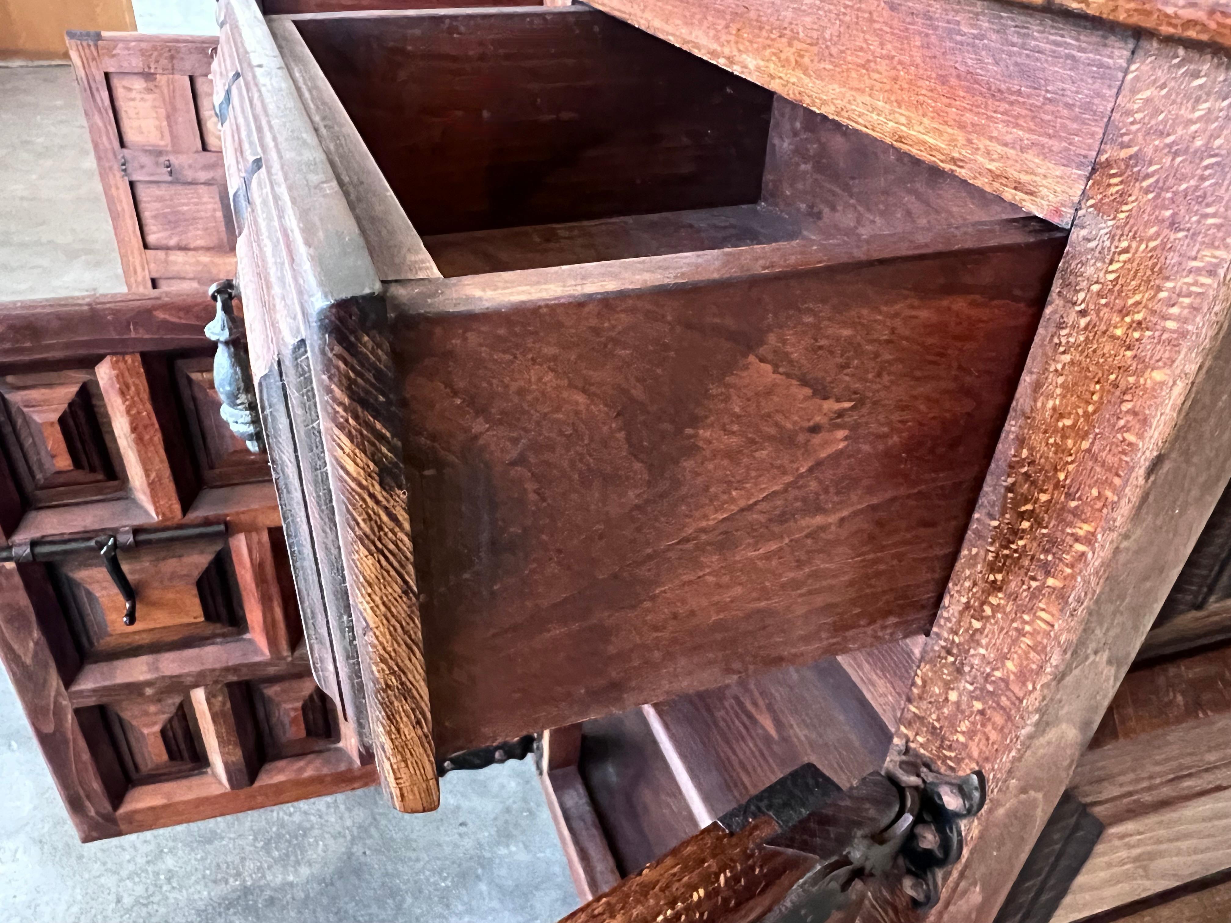 19th Spanish Baroque Carved Walnut Tuscan Three Drawers Credenza or Buffet For Sale 7