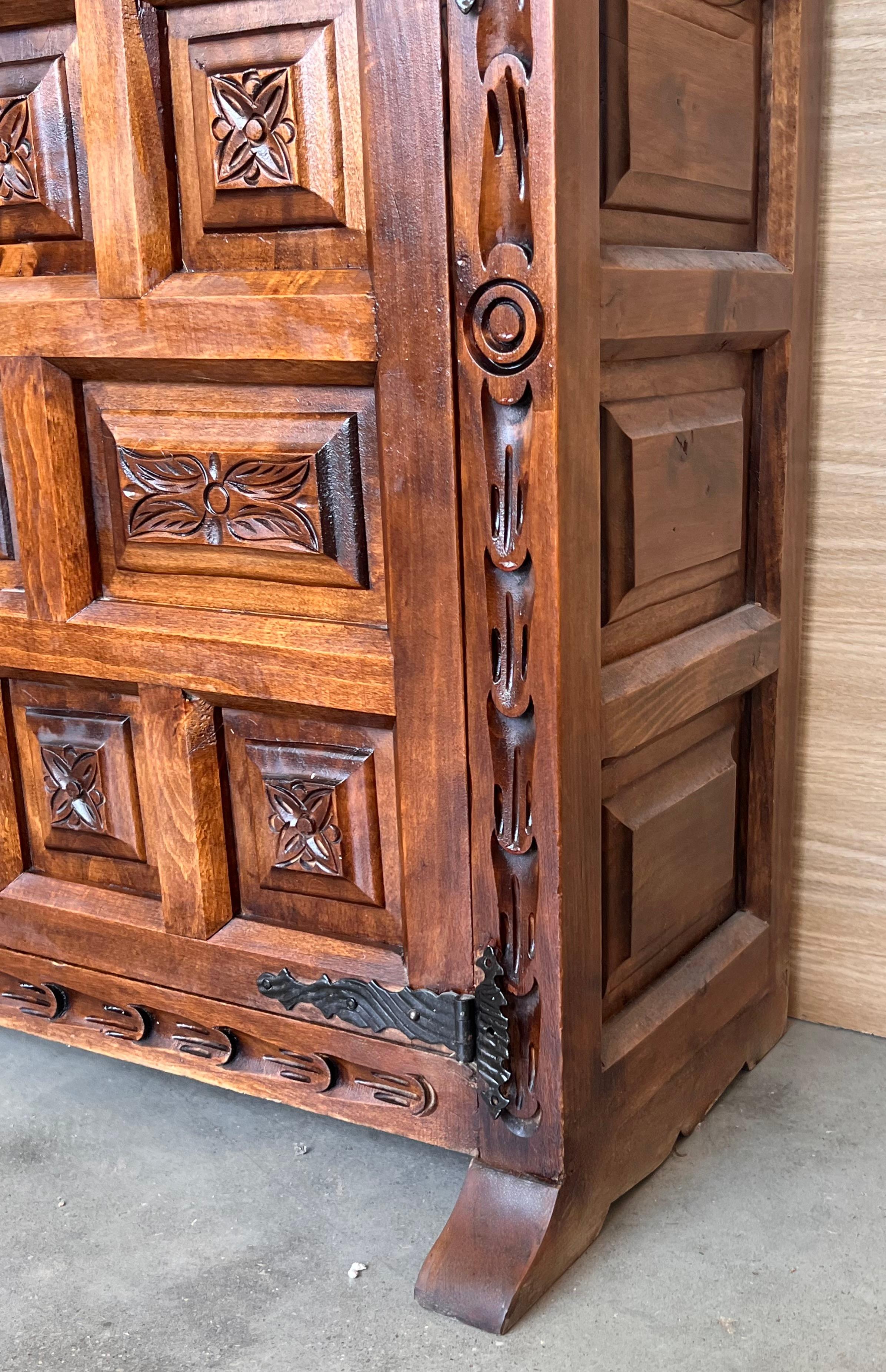 19th Spanish Baroque Carved Walnut Tuscan Two Drawer Credenza or Buffet For Sale 5
