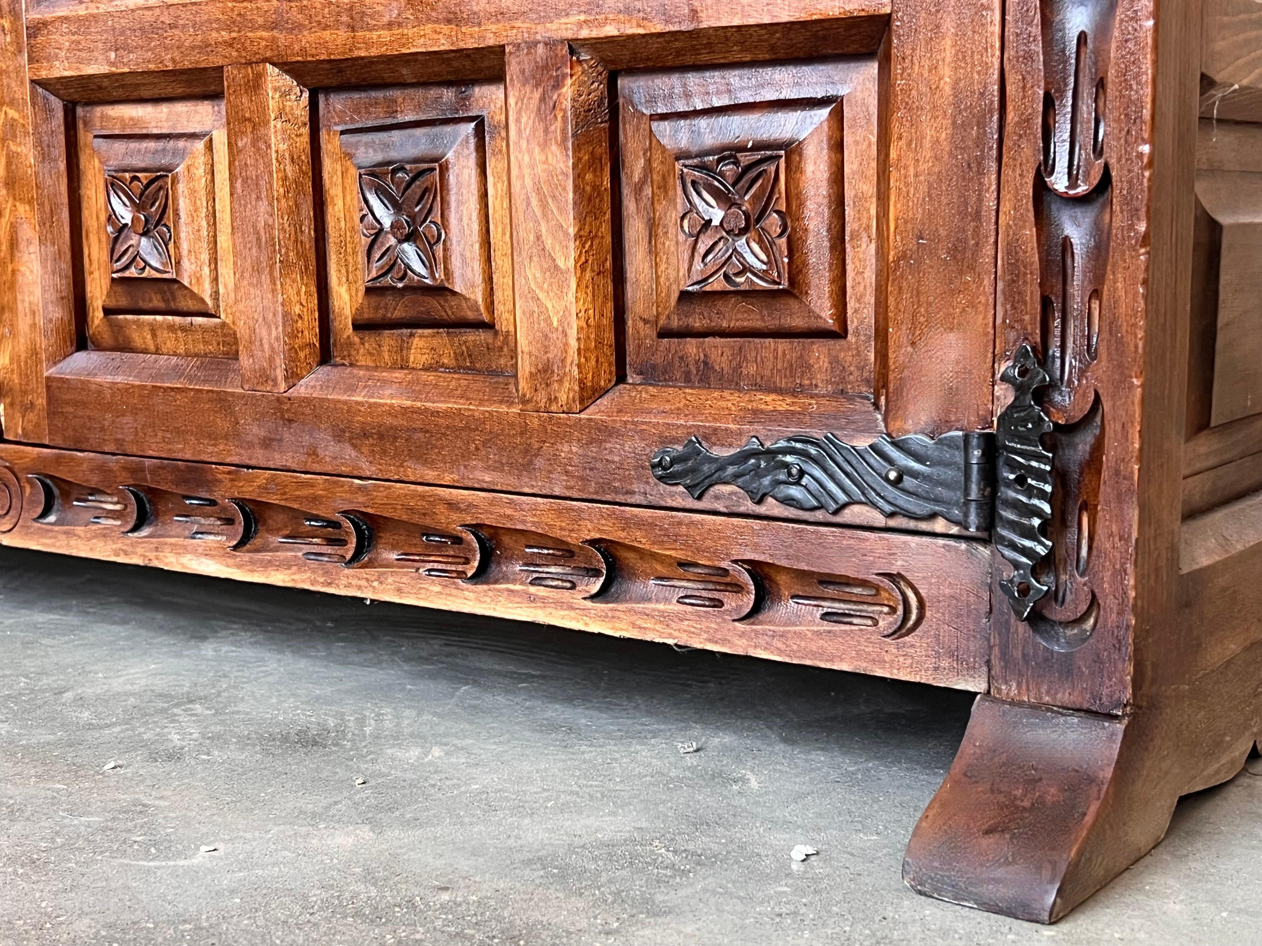 19th Spanish Baroque Carved Walnut Tuscan Two Drawer Credenza or Buffet For Sale 6