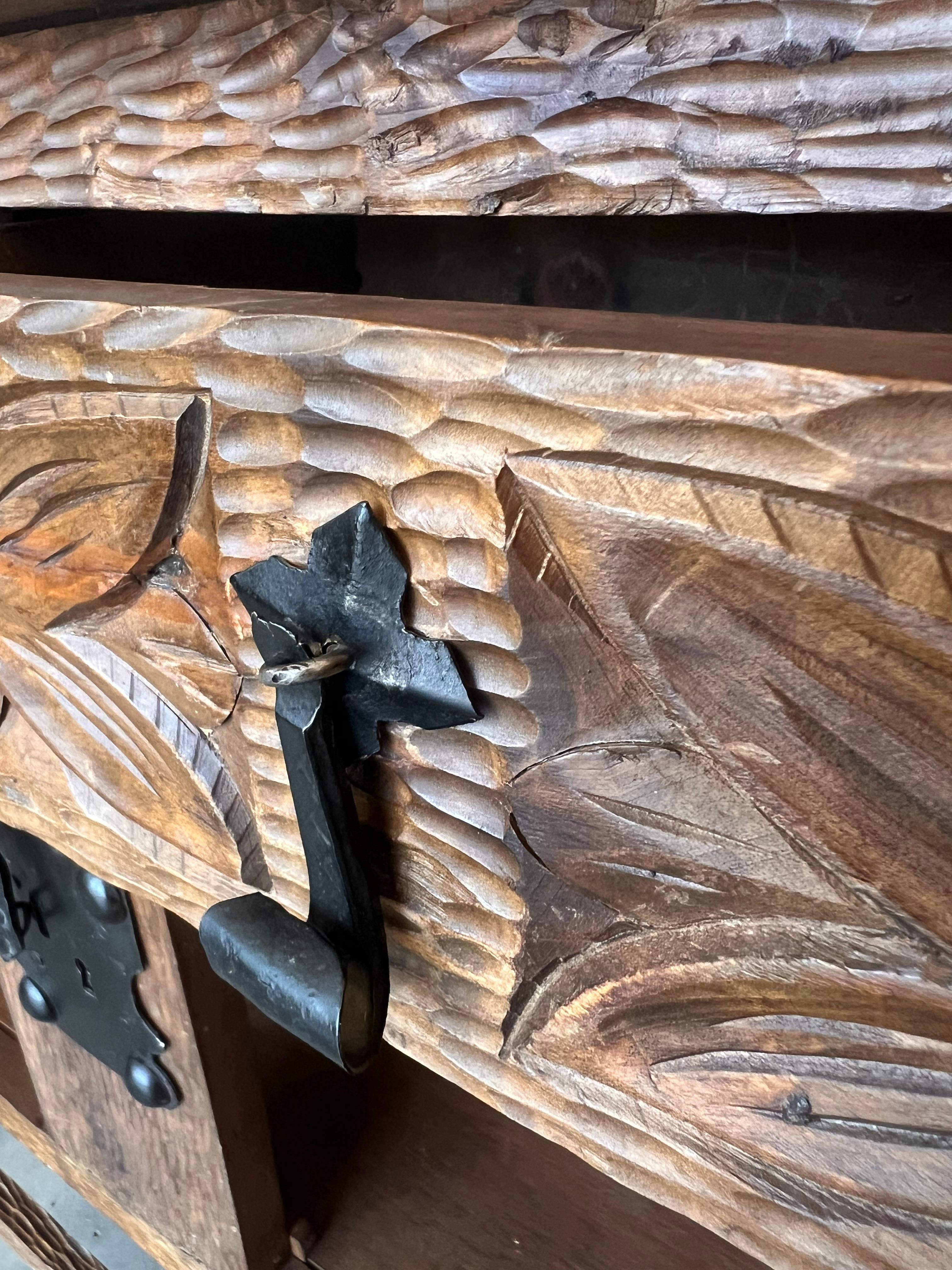 19th Spanish Baroque Carved Walnut Tuscan Two Drawer Credenza or Buffet For Sale 10