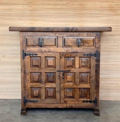 19th Spanish Baroque Carved Walnut Tuscan Two Drawer Credenza or Buffet