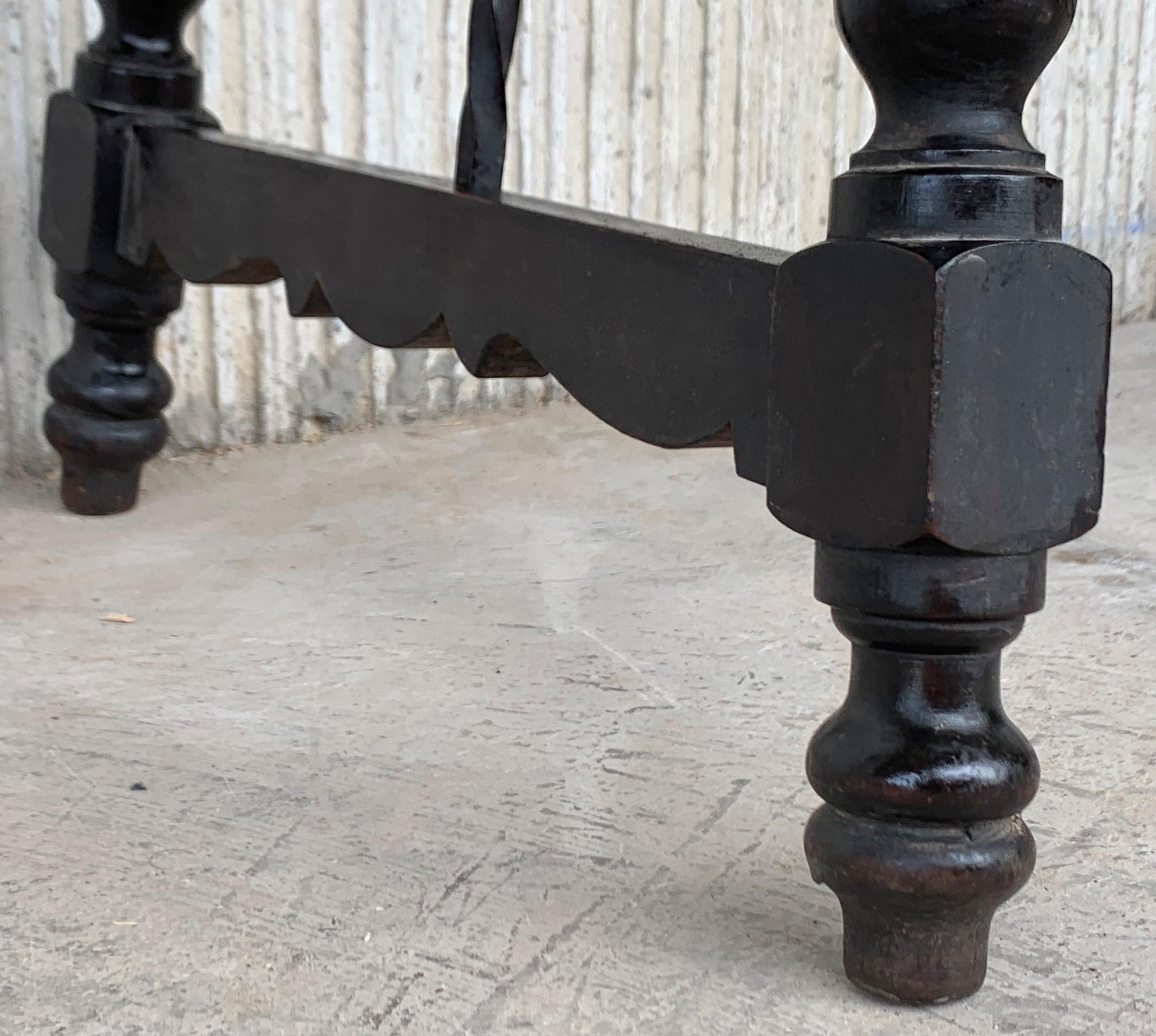 19th Spanish Baroque Side Table with Iron Stretcher and Carved Top in Walnut 8