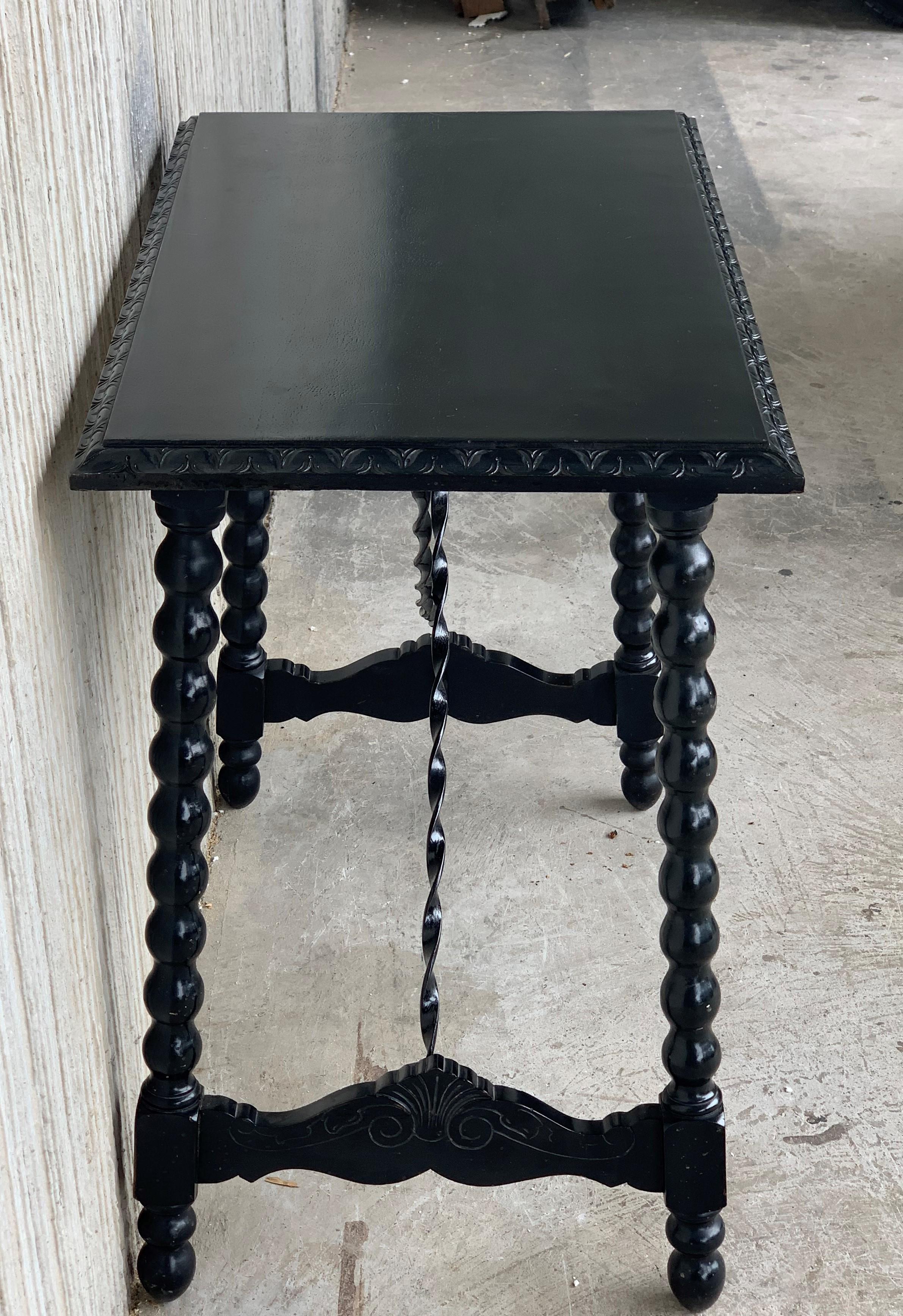 19th Century 19th Spanish Baroque Side Table with Iron Stretcher and Carved Top in Walnut For Sale