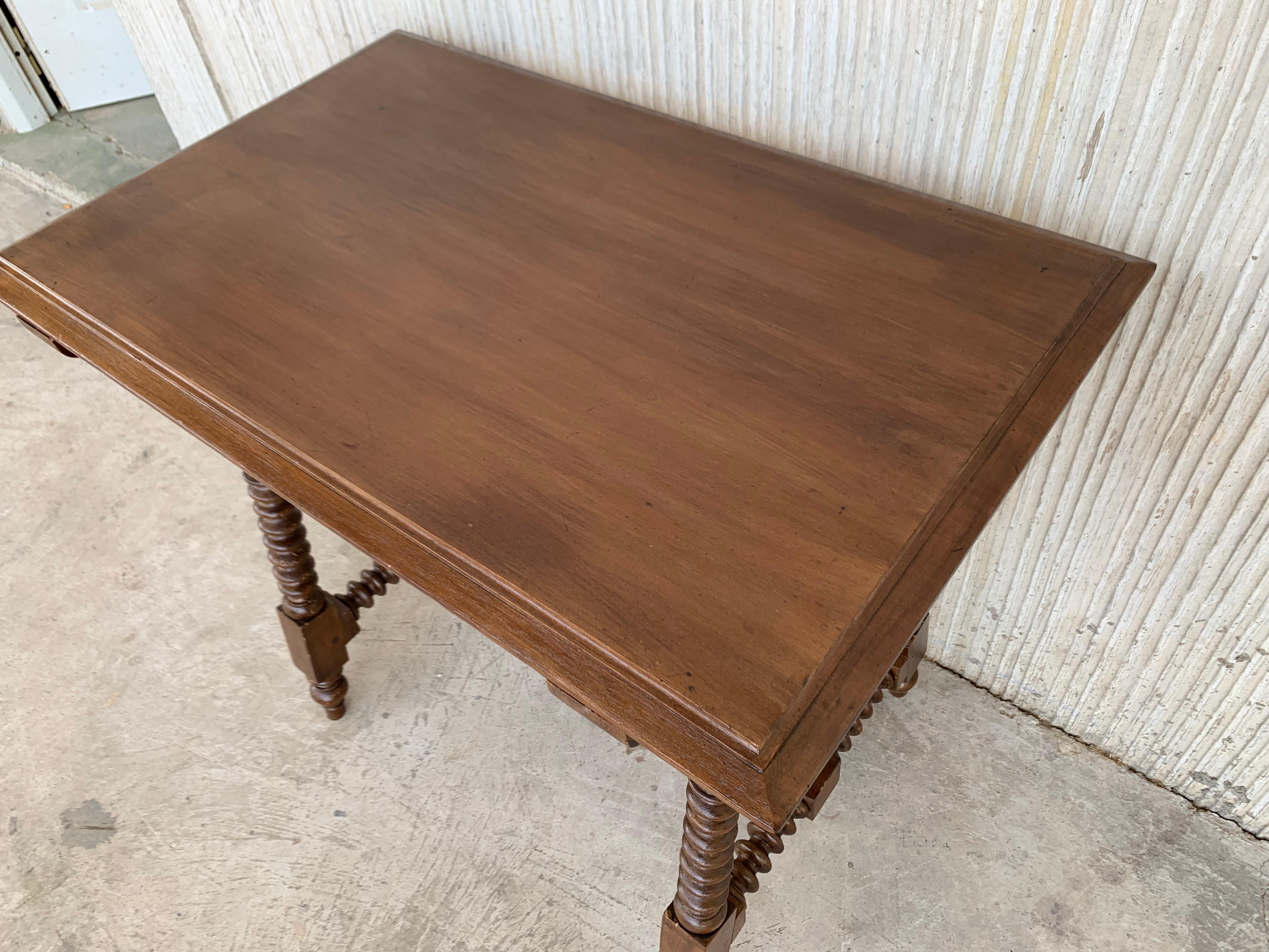 Spanish Baroque Side Table with Wood Stretcher and Carved Top in Walnut For Sale 6