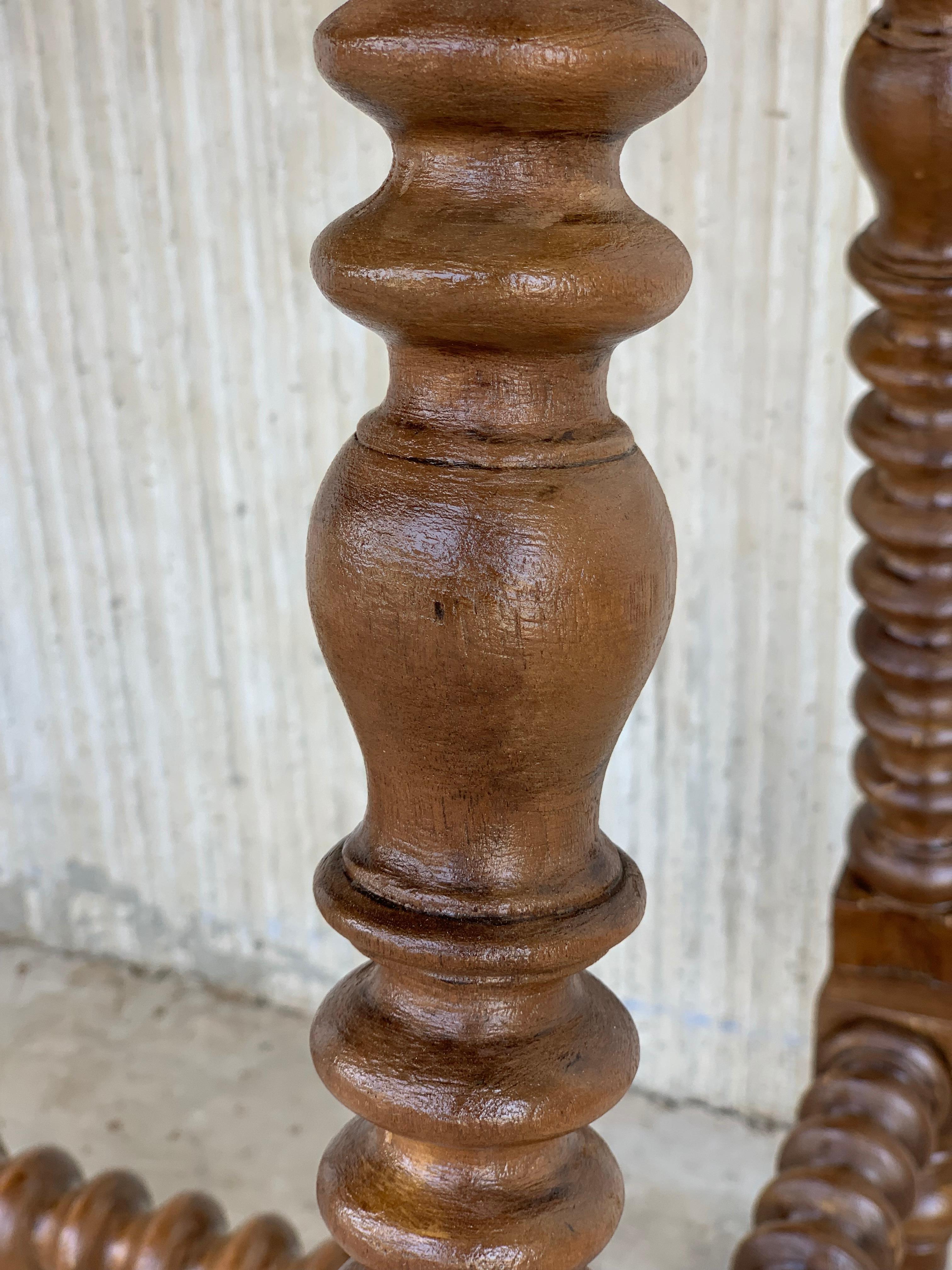 Spanish Baroque Side Table with Wood Stretcher and Carved Top in Walnut For Sale 14