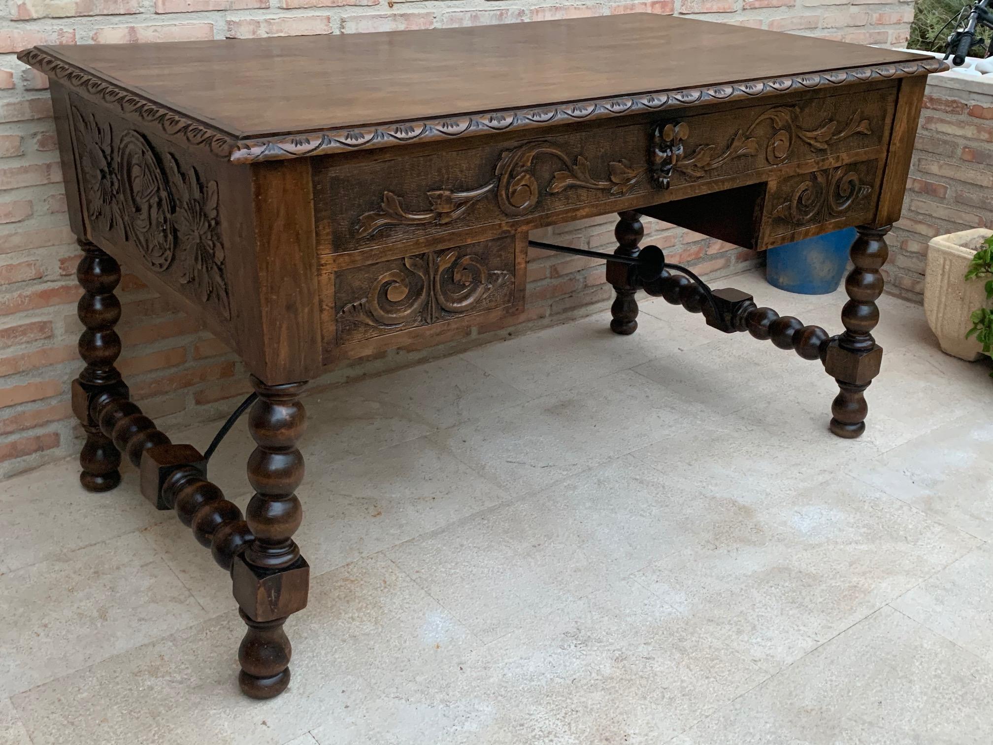 19th Century Spanish Baroque Style Oak Library Table or Desk 10
