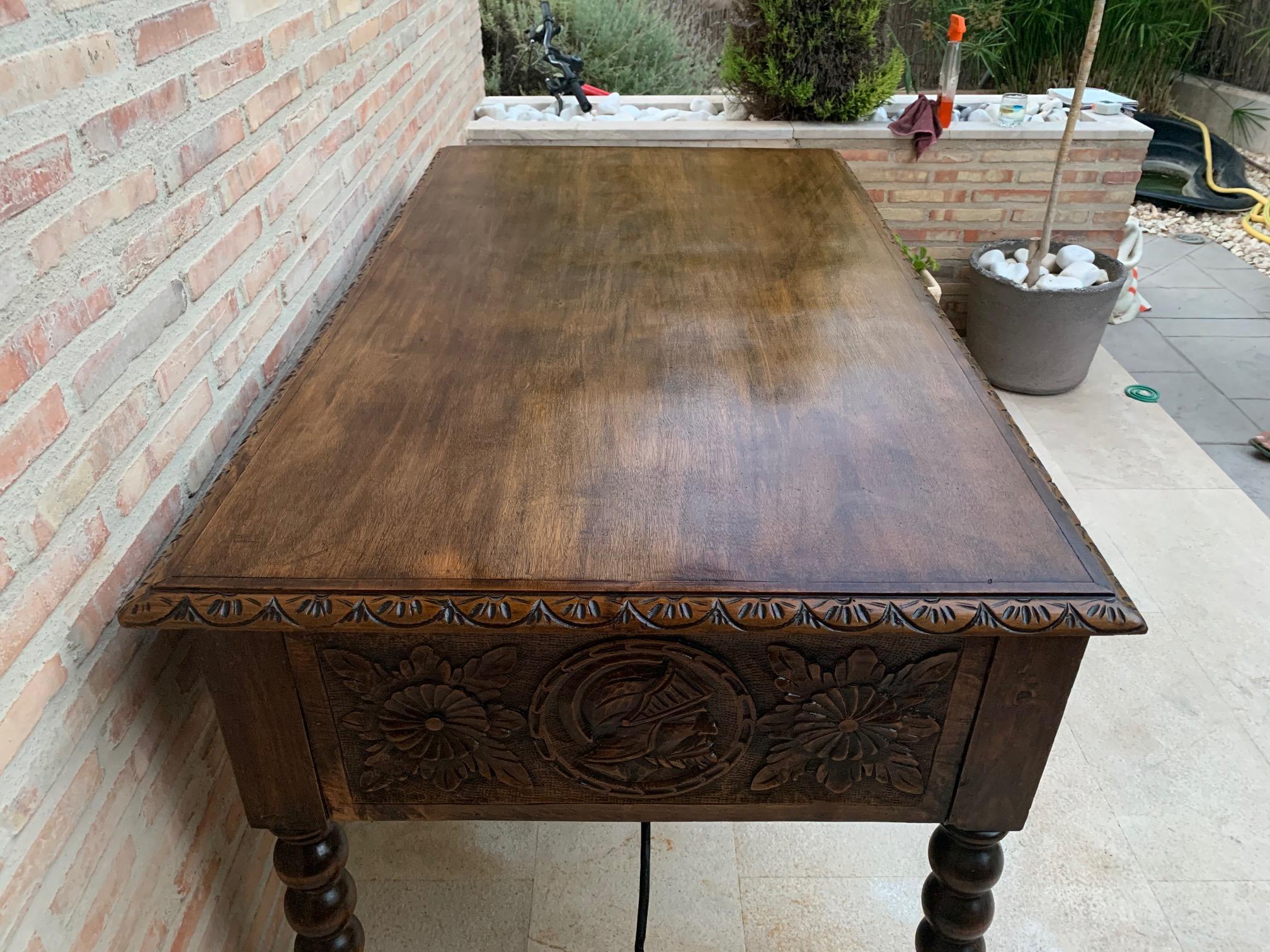 19th Century Spanish Baroque Style Oak Library Table or Desk 2