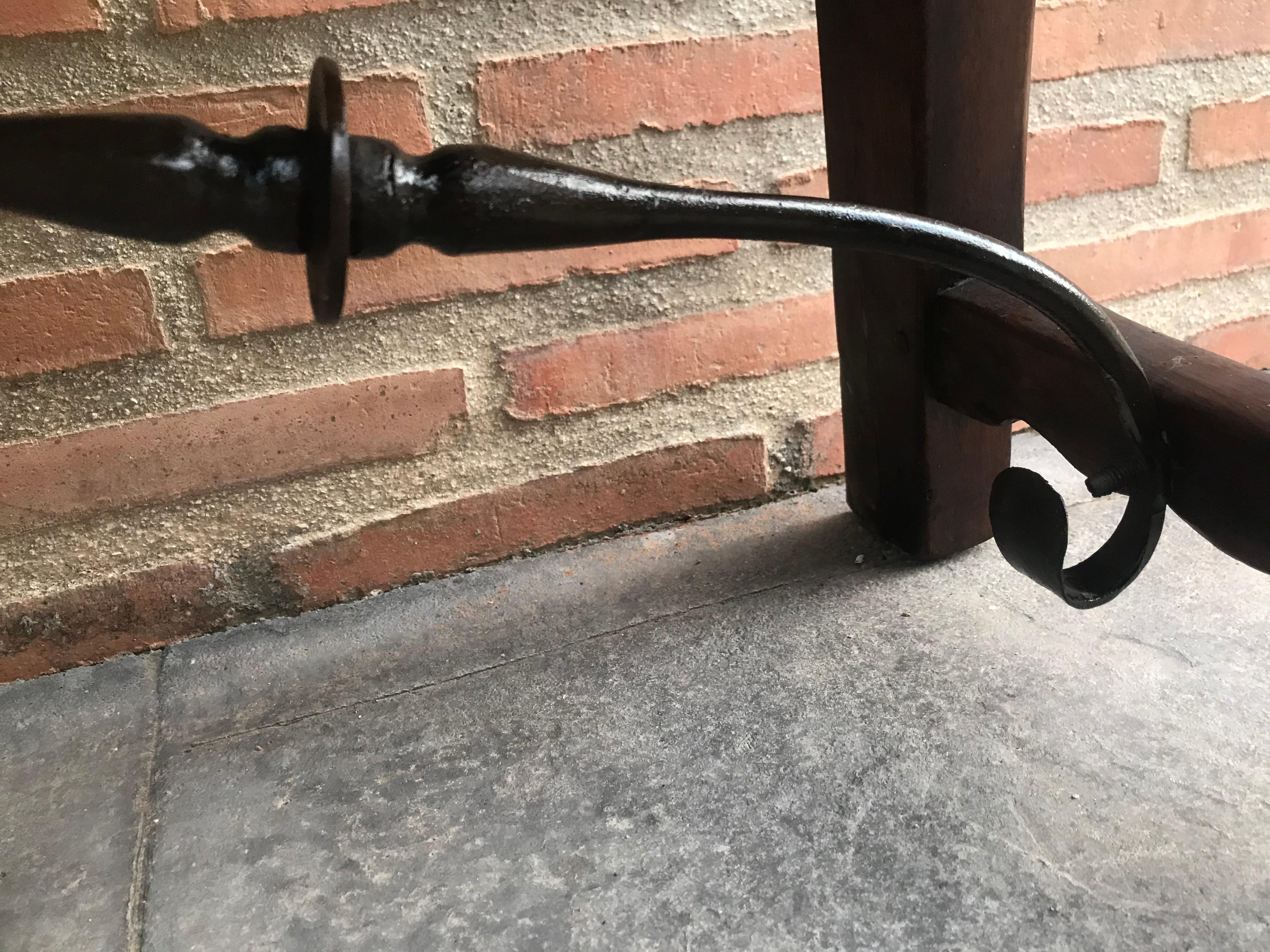 Spanish Bench or Low Console Table with Two Drawers and Iron Stretcher 4