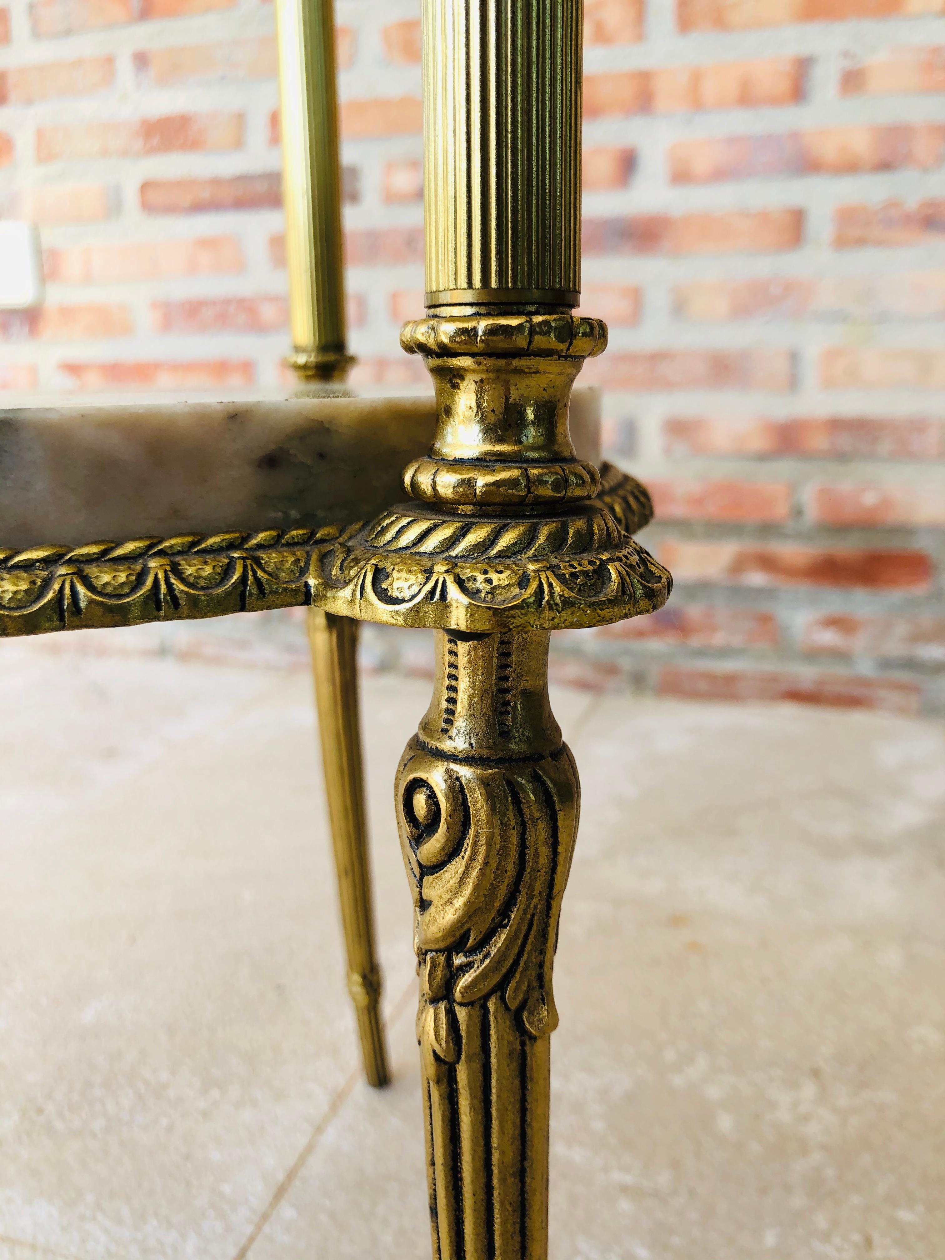 19th Century Spanish Bronze and Brass Gilded Side Table with White Marbles Top For Sale 7