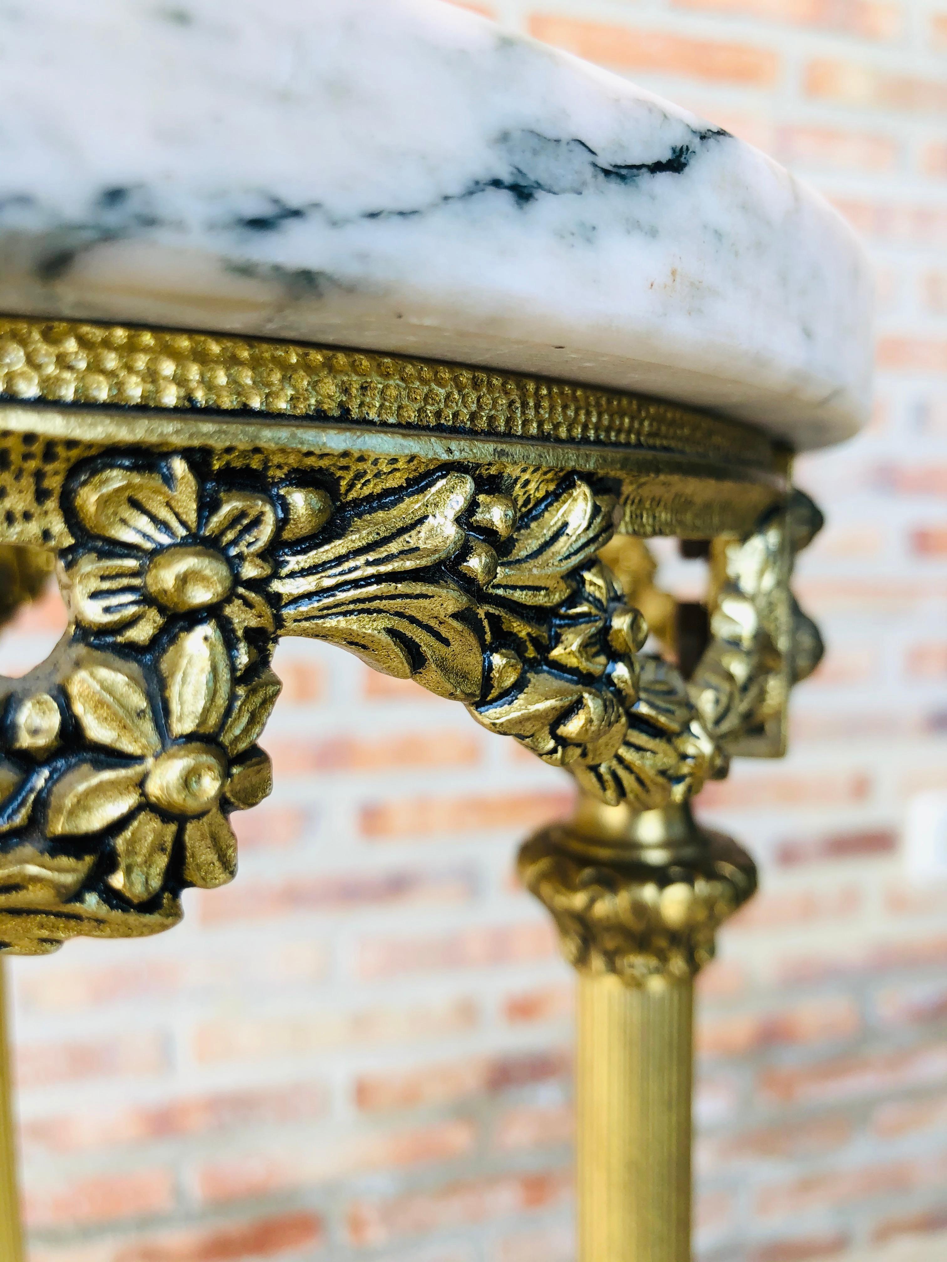 19th Spanish Bronze and Brass Gilted Side Table with White Marbles Top 2