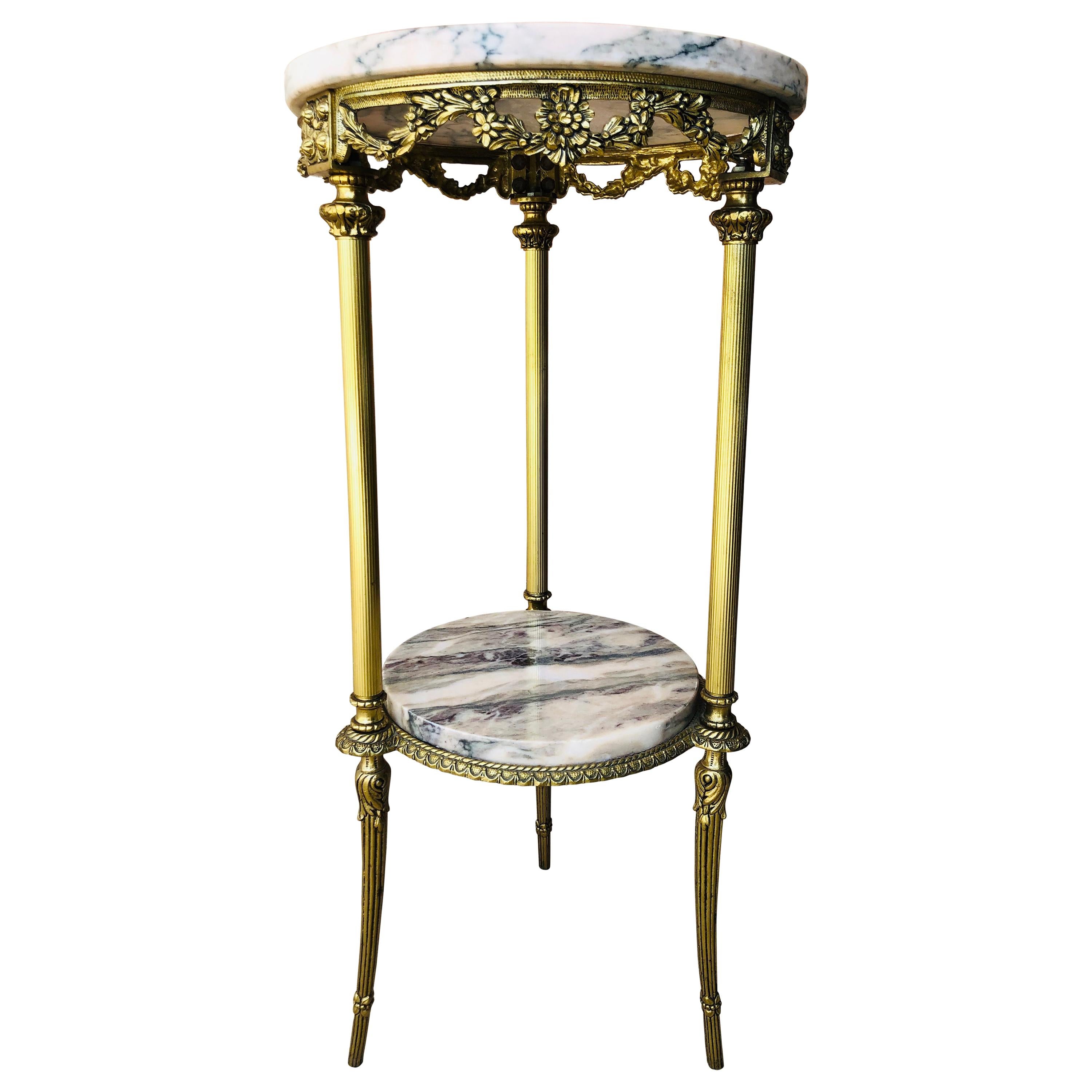 19th Spanish Bronze and Brass Gilted Side Table with White Marbles Top