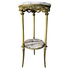 19th Spanish Bronze and Brass Gilted Side Table with White Marbles Top