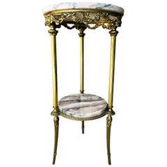 Antique 19th Century Spanish Bronze and Brass Gilded Side Table with White Marbles Top