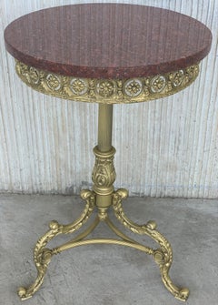 19th Spanish Bronze and Brass Gilted Side Table with Red Marble Top