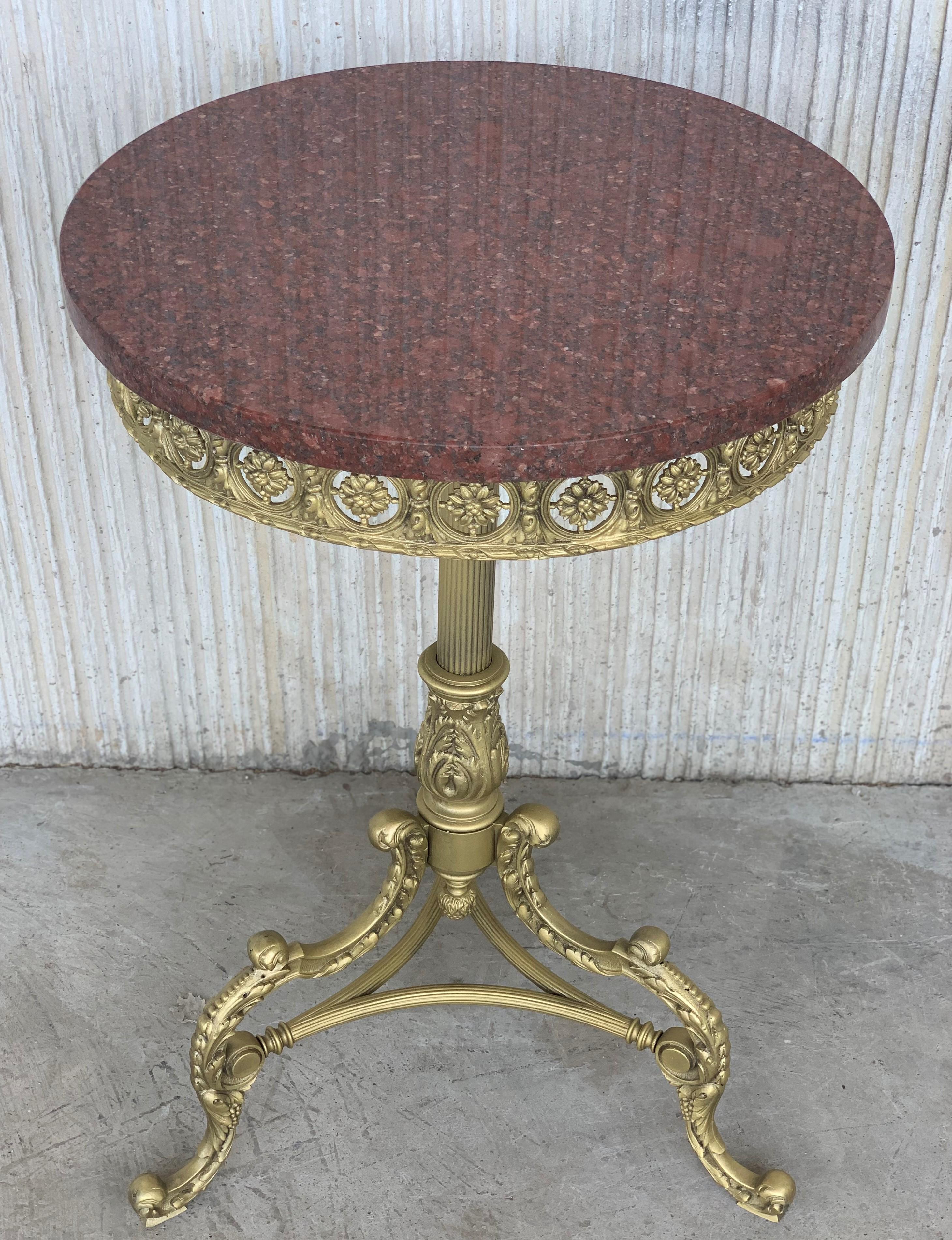 French Provincial 19th Spanish Bronze and Brass Gilted Side Table with Red Marble Top For Sale