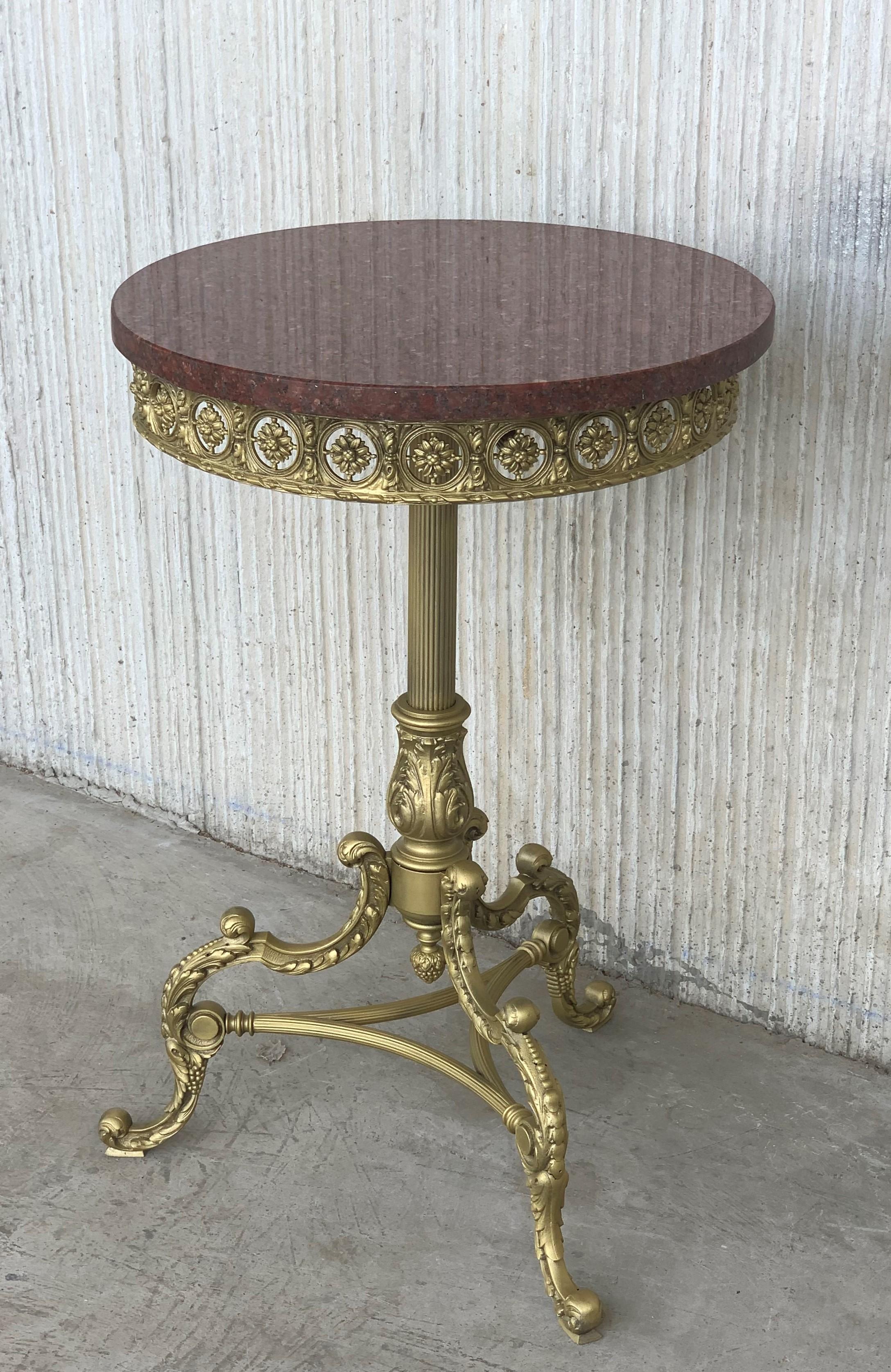 French 19th Spanish Bronze and Brass Gilted Side Table with Red Marble Top For Sale