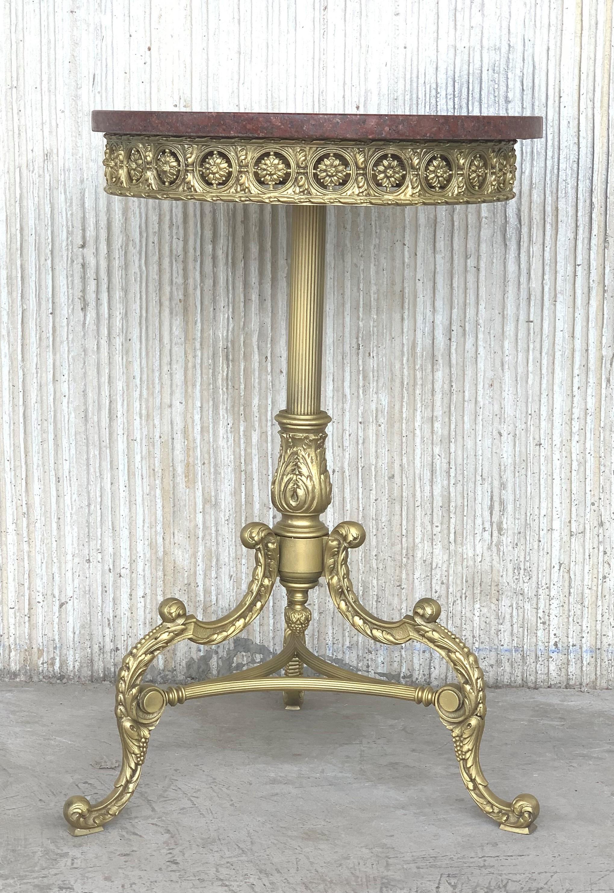 19th Spanish Bronze and Brass Gilted Side Table with Red Marble Top In Good Condition For Sale In Miami, FL
