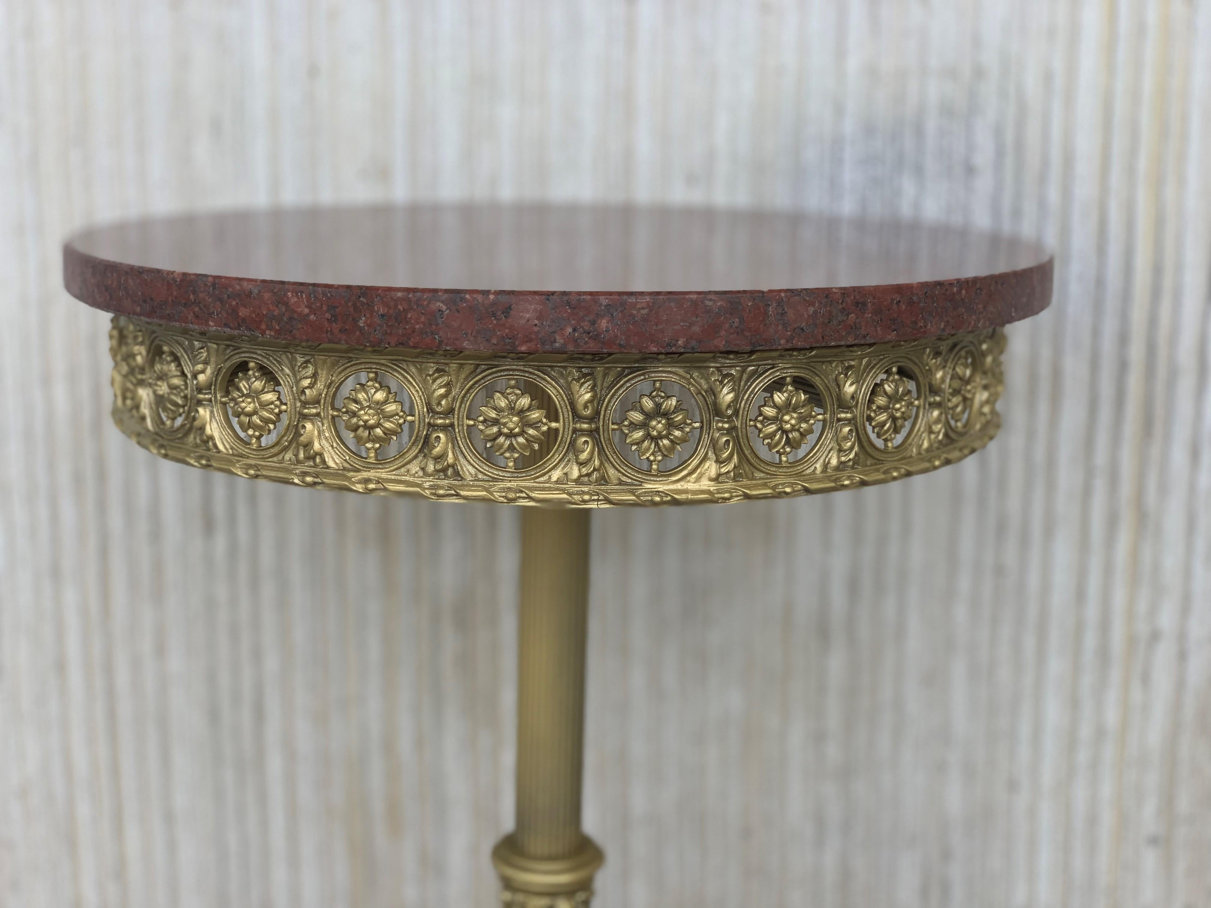 19th Century 19th Spanish Bronze and Brass Gilted Side Table with Red Marble Top For Sale