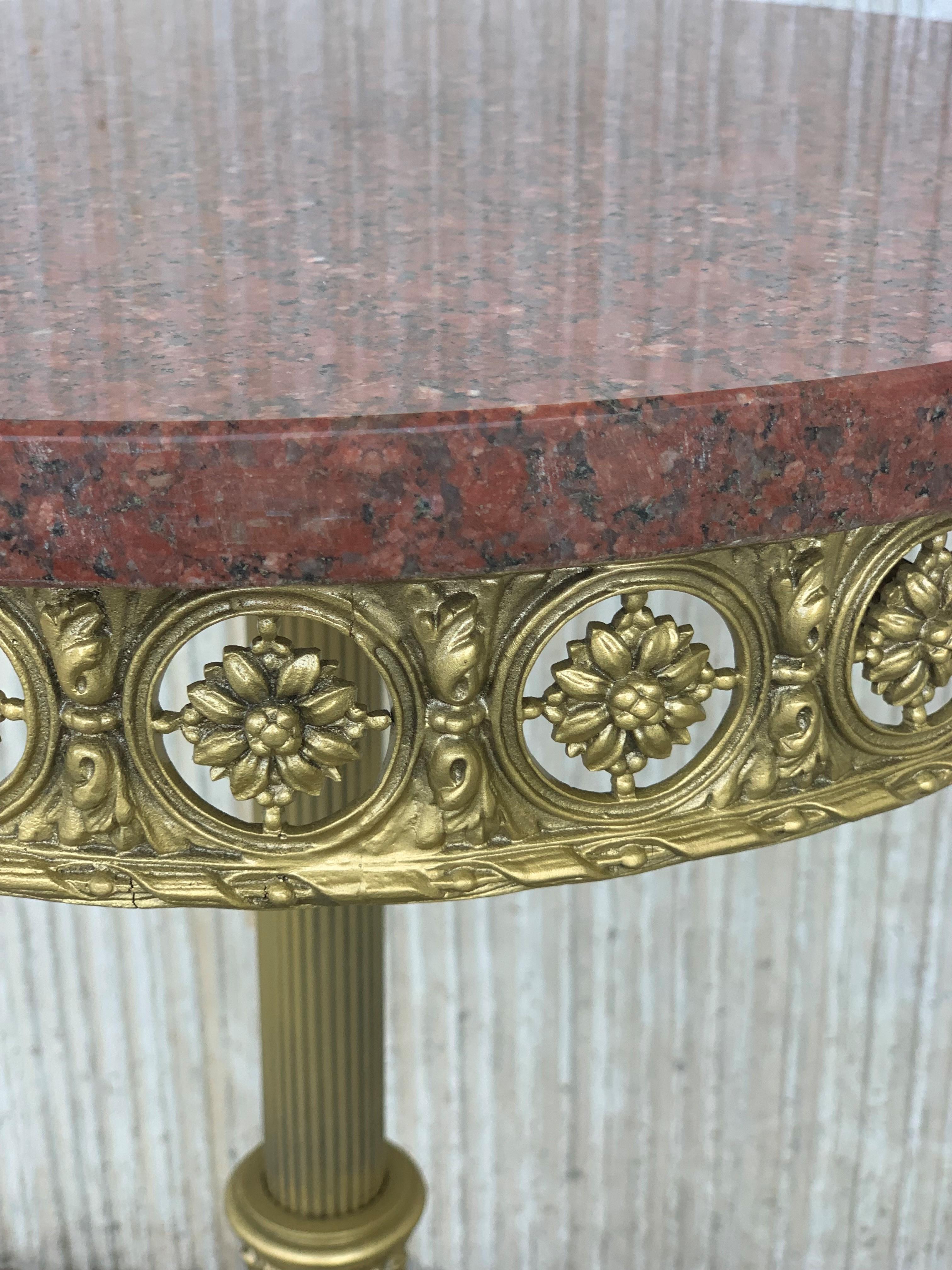 19th Spanish Bronze and Brass Gilted Side Table with Red Marble Top For Sale 1