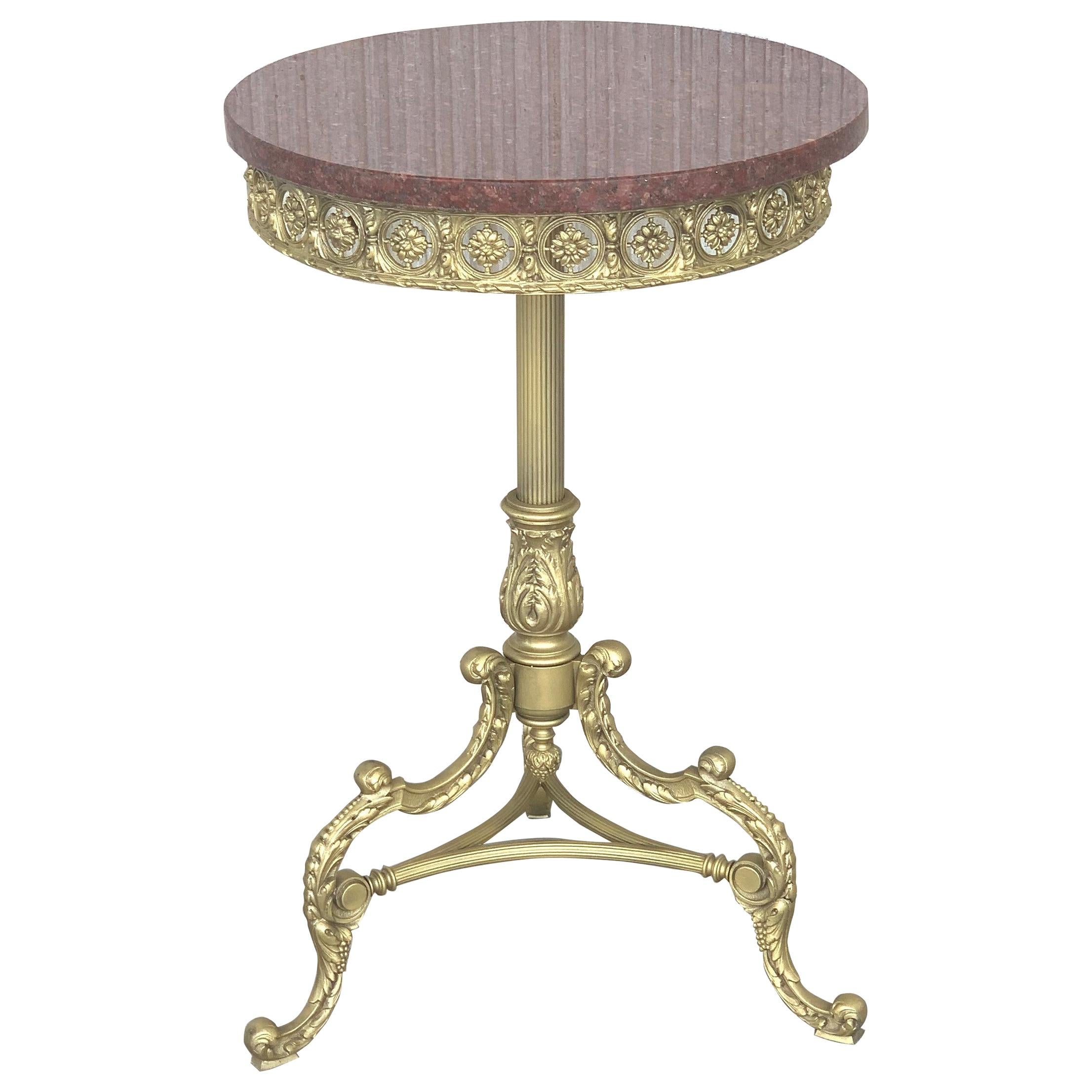 19th Spanish Bronze and Brass Gilted Side Table with Red Marble Top For Sale