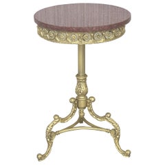 Antique 19th Spanish Bronze and Brass Gilted Side Table with Red Marble Top