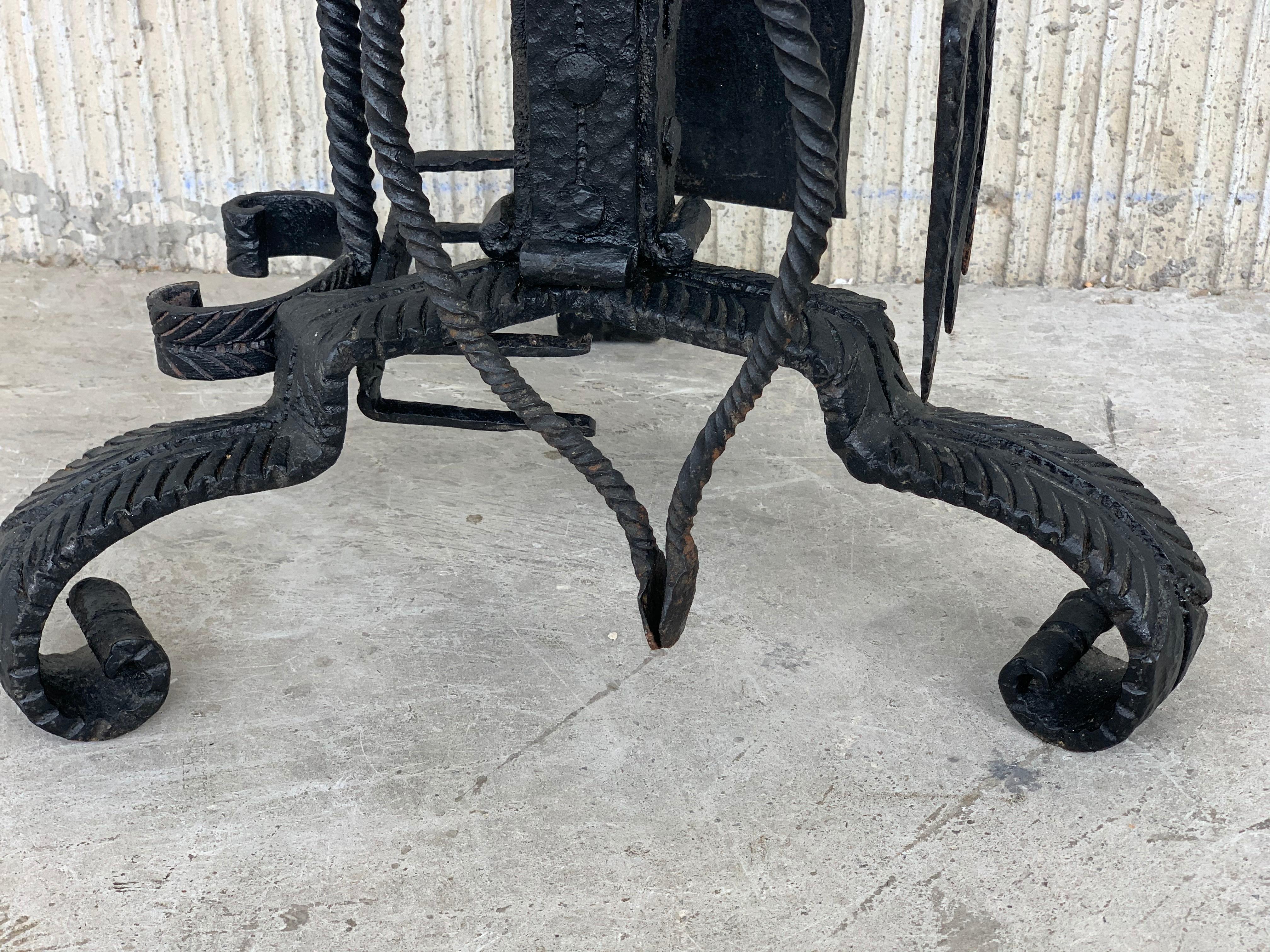 19th Century Spanish Brutalist Handwrought Iron Fireplace Tool Set 6