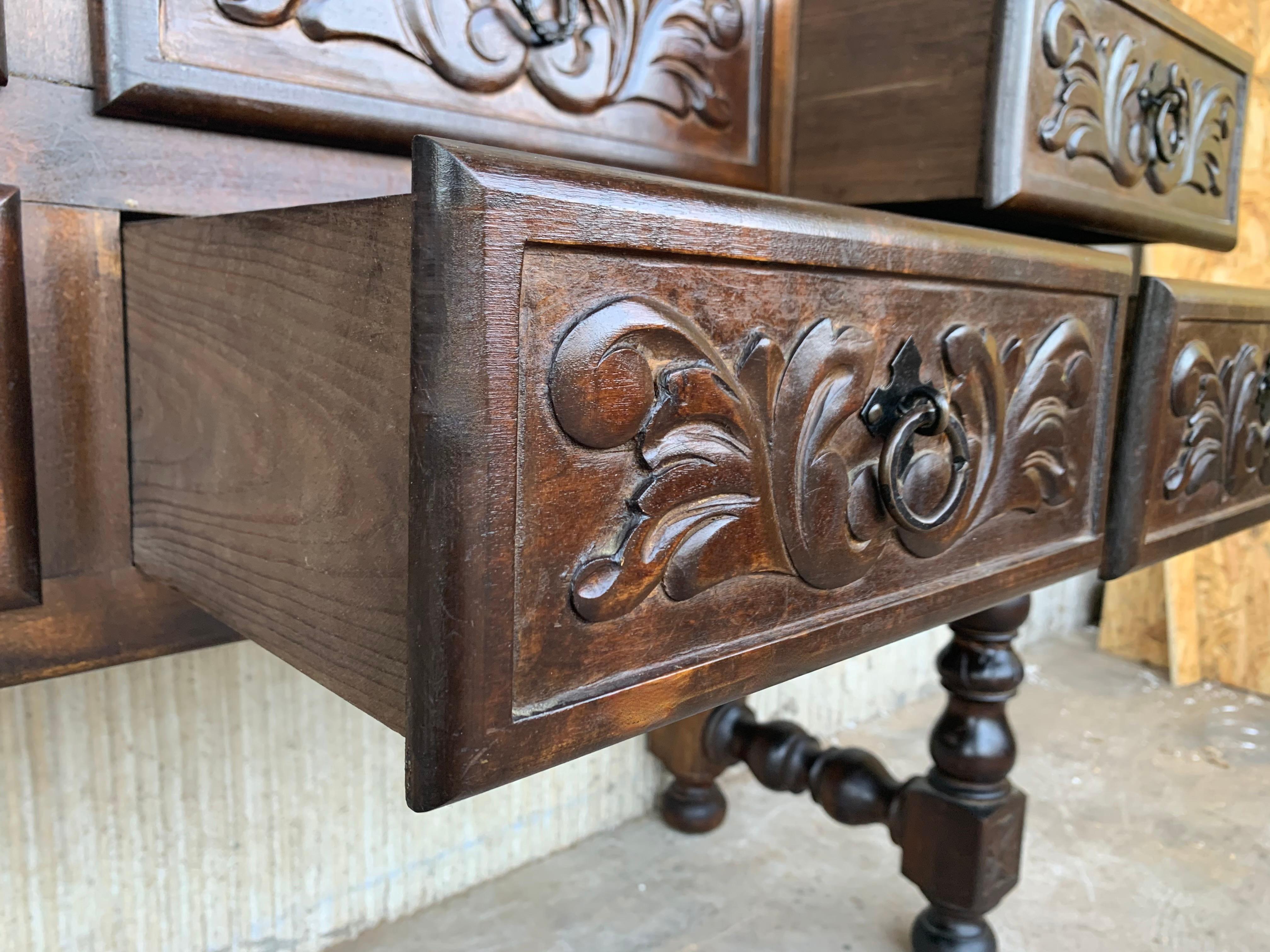 19th Spanish Carved Console with Six Drawers and Turned Legs 4
