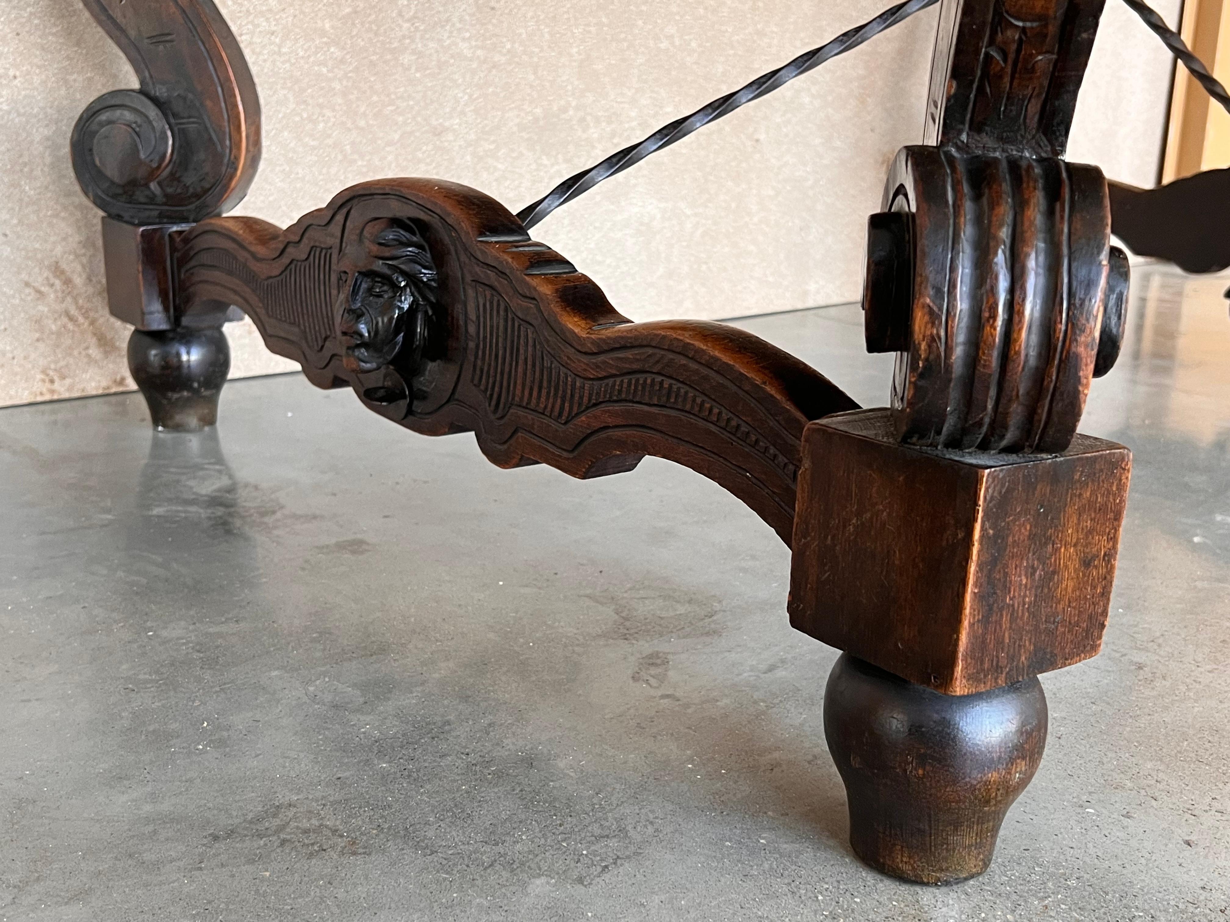 19th Spanish Carved Gargoyles Walnut Renaissance Library / Writing or Desk Table For Sale 5