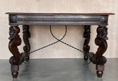 19th Spanish Carved Gargoyles Walnut Renaissance Library / Writing or Desk Table