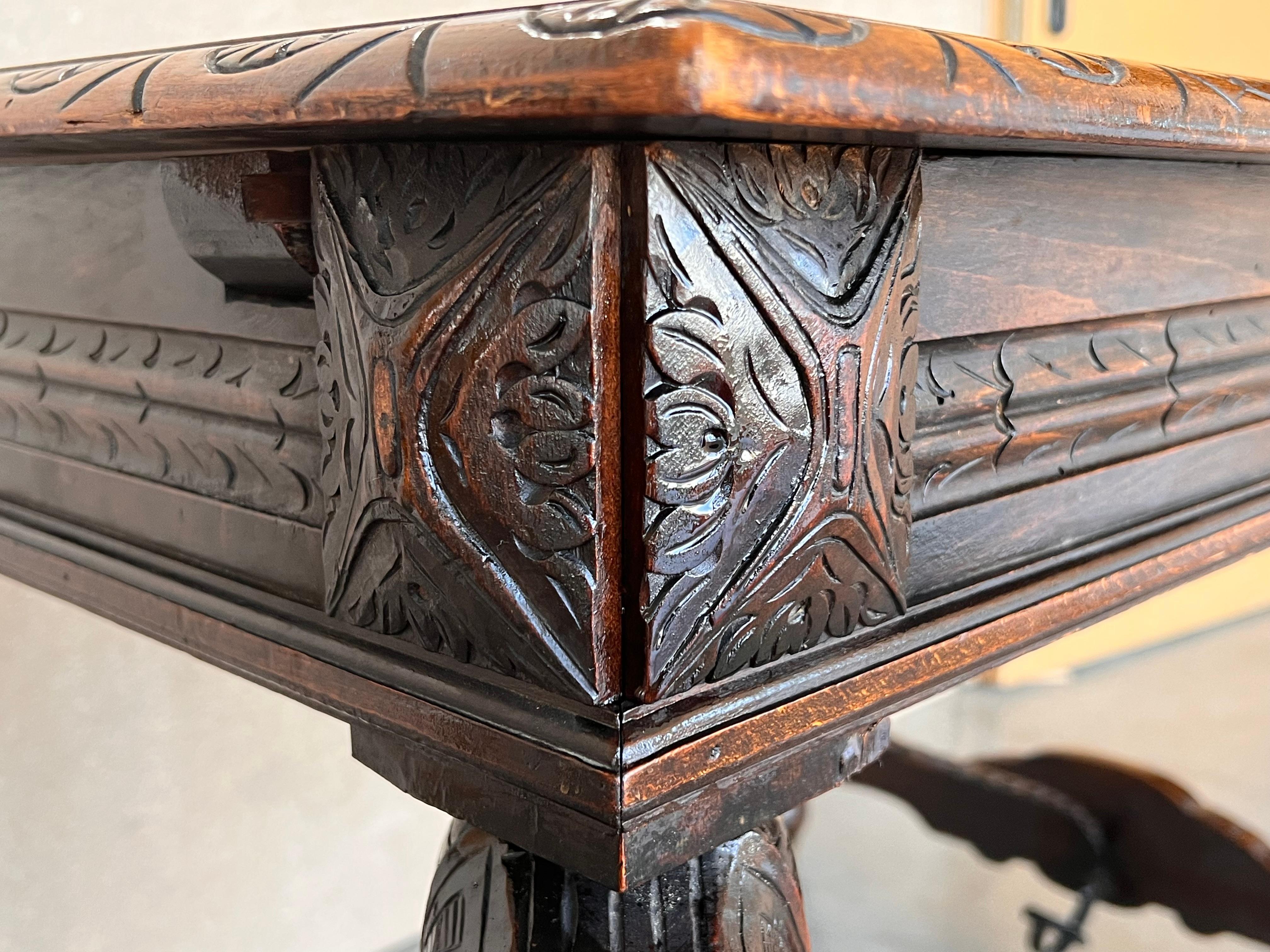 19th Spanish Carved Gargoyles Walnut Renaissance Library / Writing or Desk Table For Sale 3