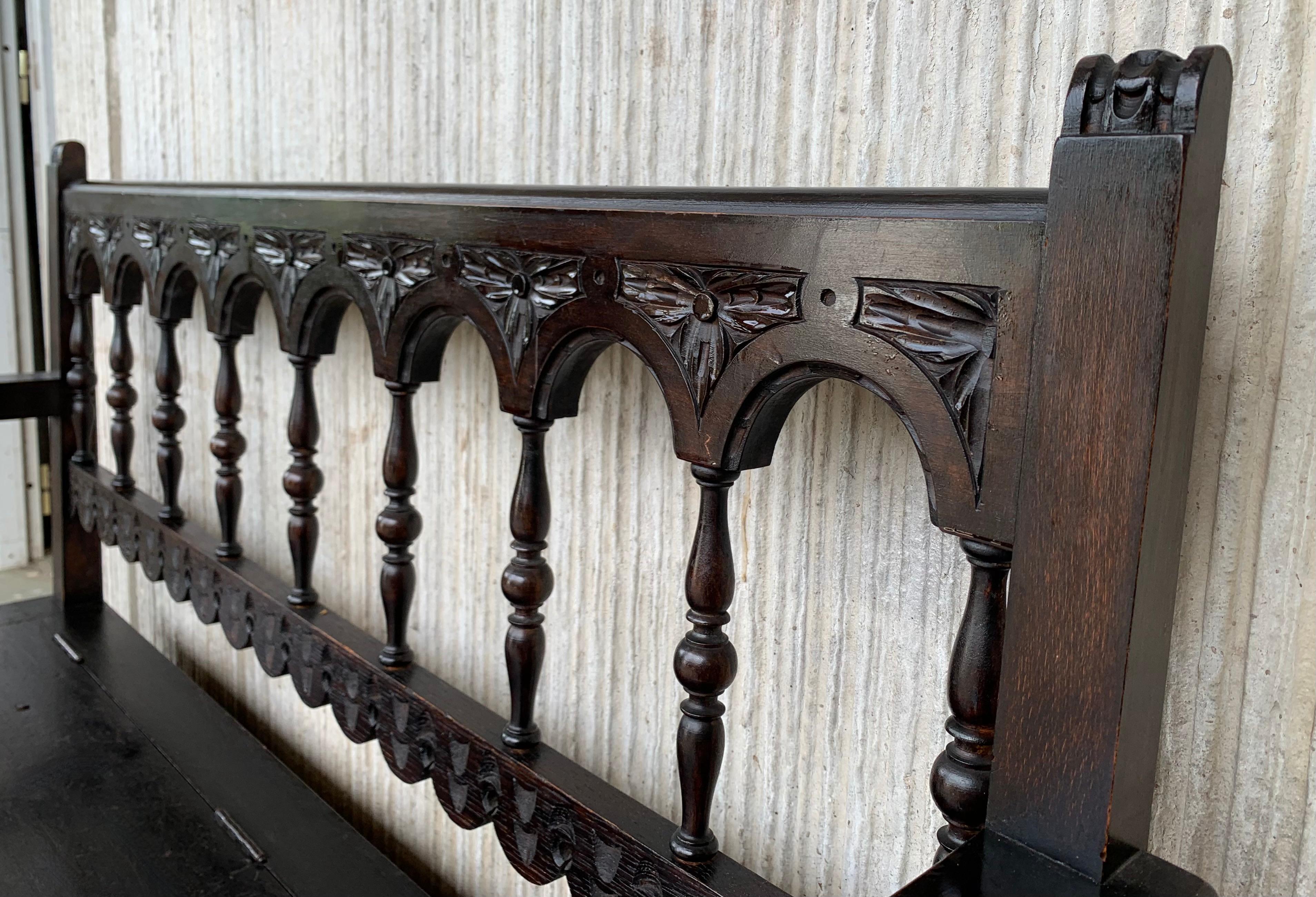 19th Spanish Carved Hall Bench with Storage 4