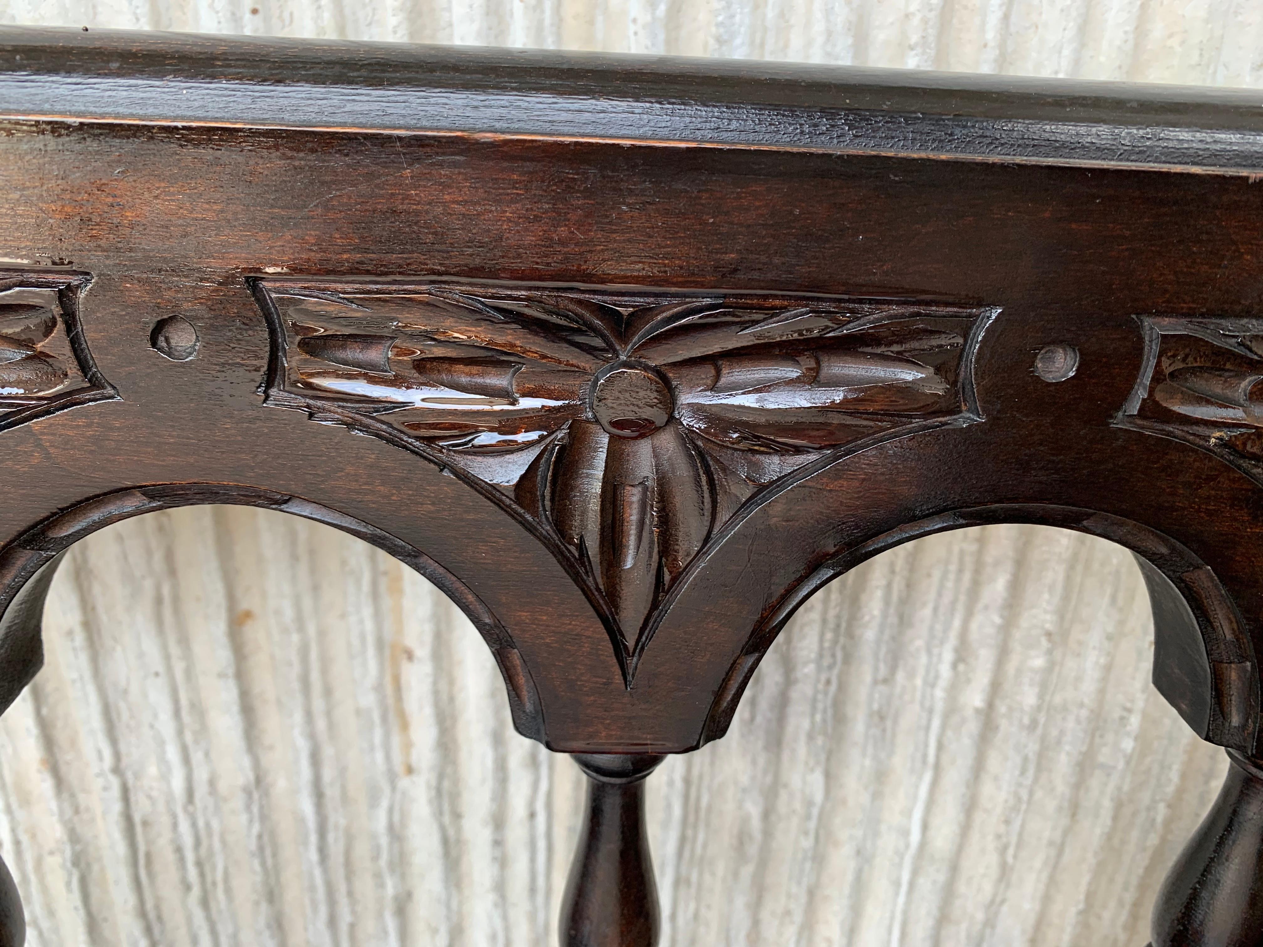 19th Spanish Carved Hall Bench with Storage 6
