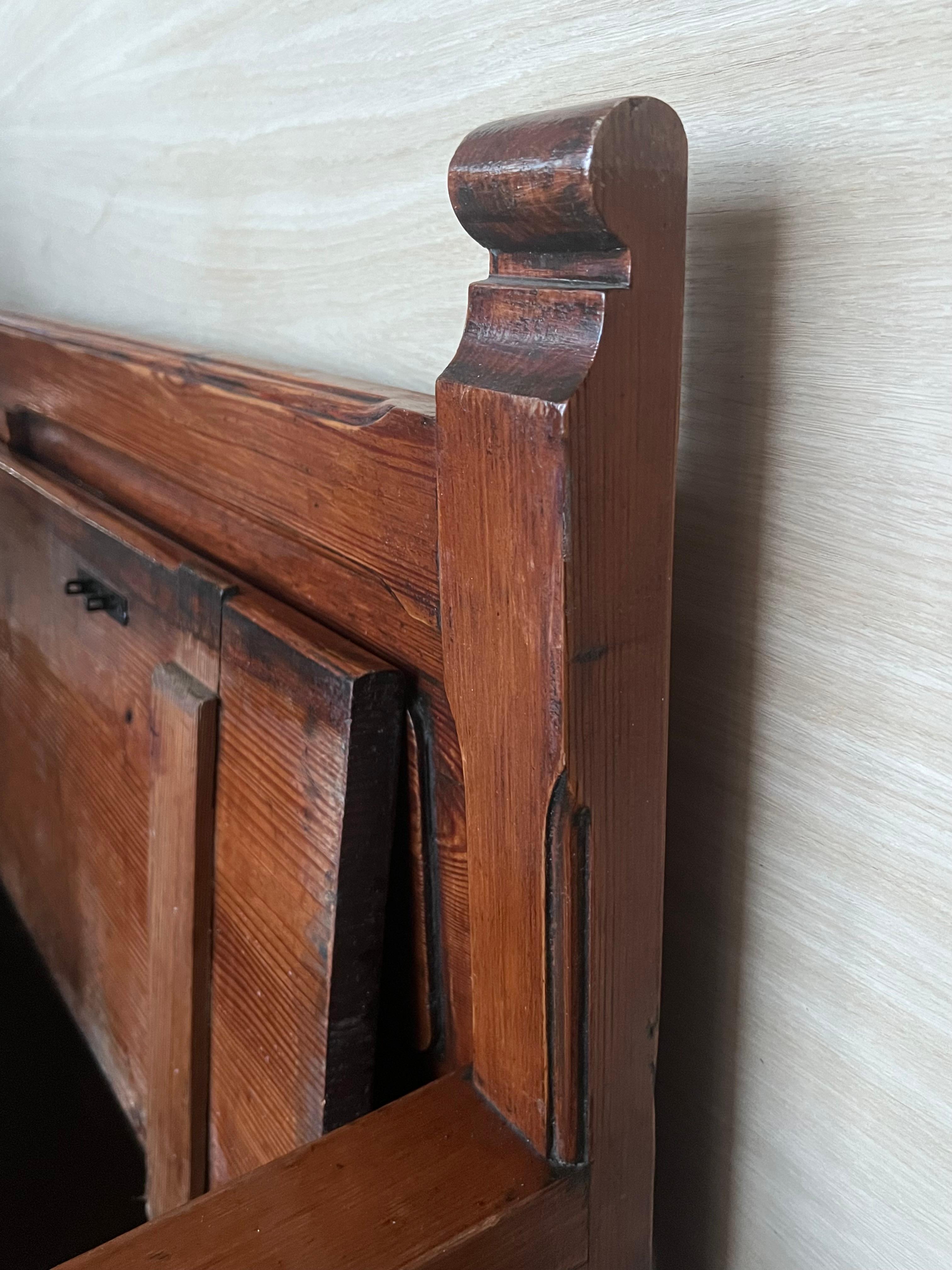 19th Spanish Carved Large Hall Bench with Storage 5