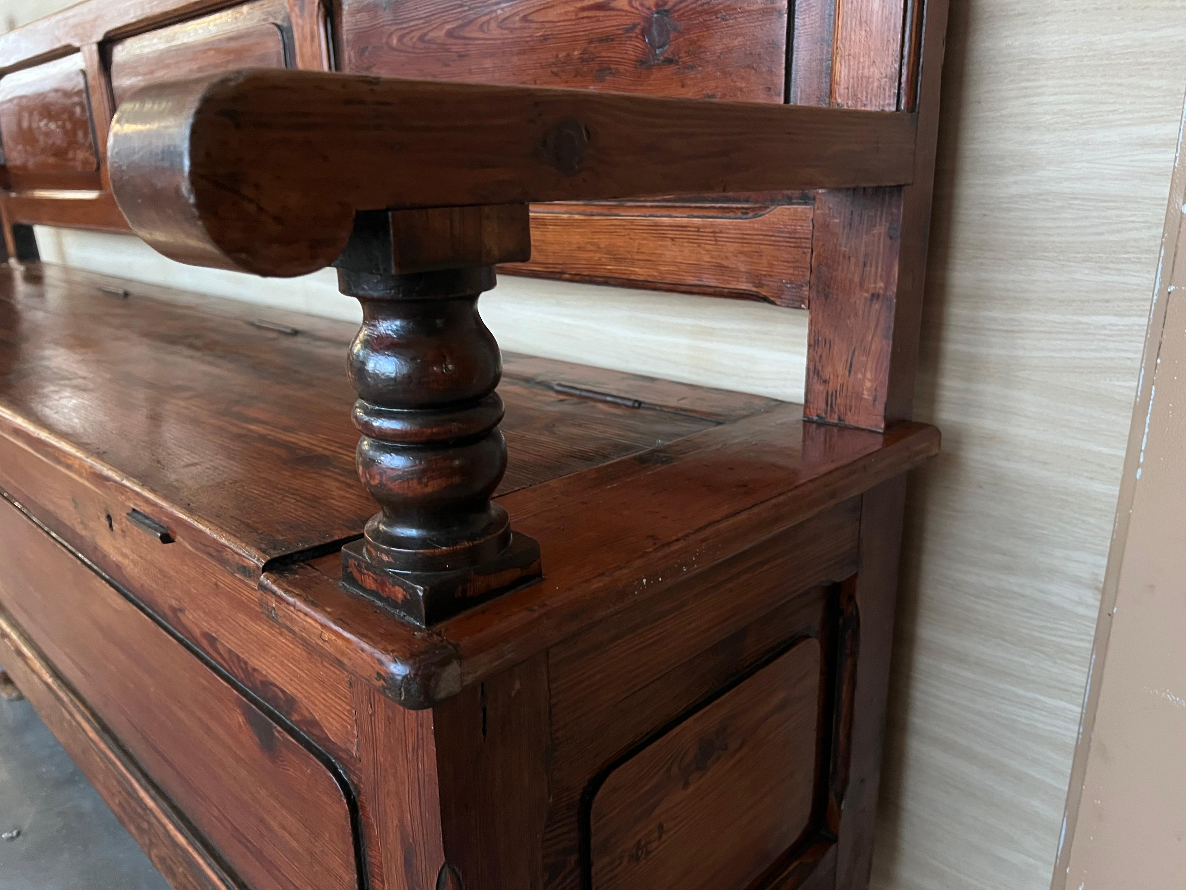 19th Spanish Carved Large Hall Bench with Storage 6