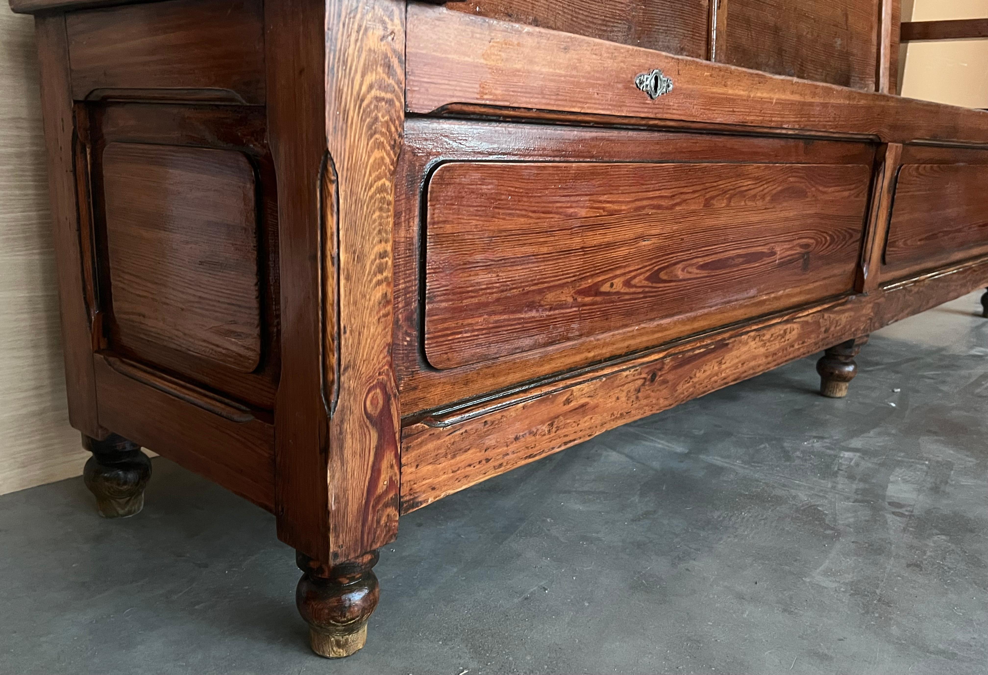 19th Spanish Carved Large Hall Bench with Storage 7