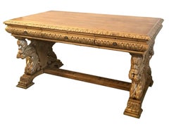 19th Spanish Carved Light and Bleached Walnut Library / Writing or Desk Table
