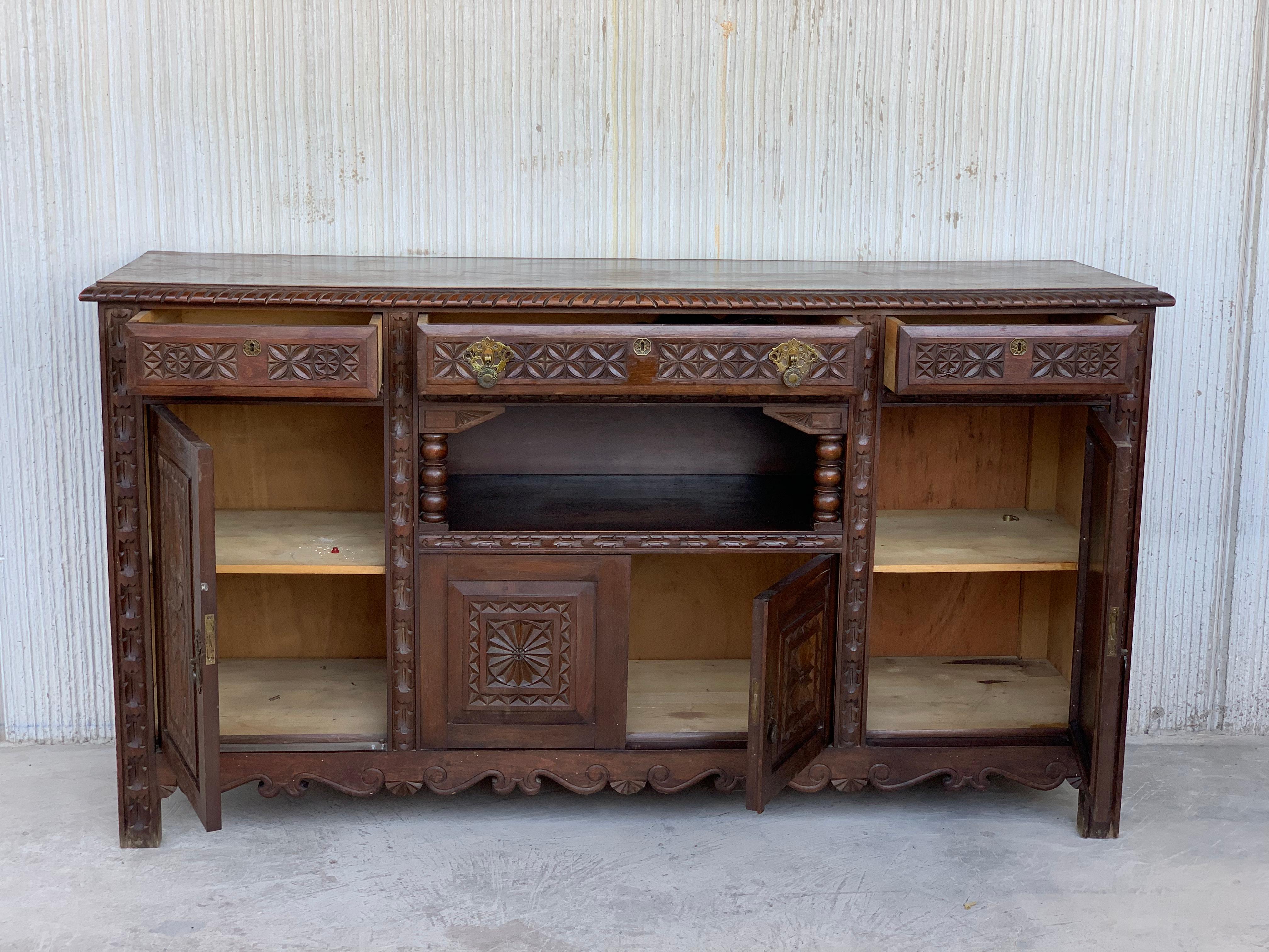 19th Spanish Carved Walnut Cupboard or Buffet at 1stDibs
