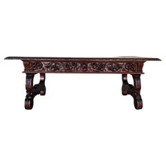Antique 19th Spanish Carved Walnut Renaissance Center or Coffee Table