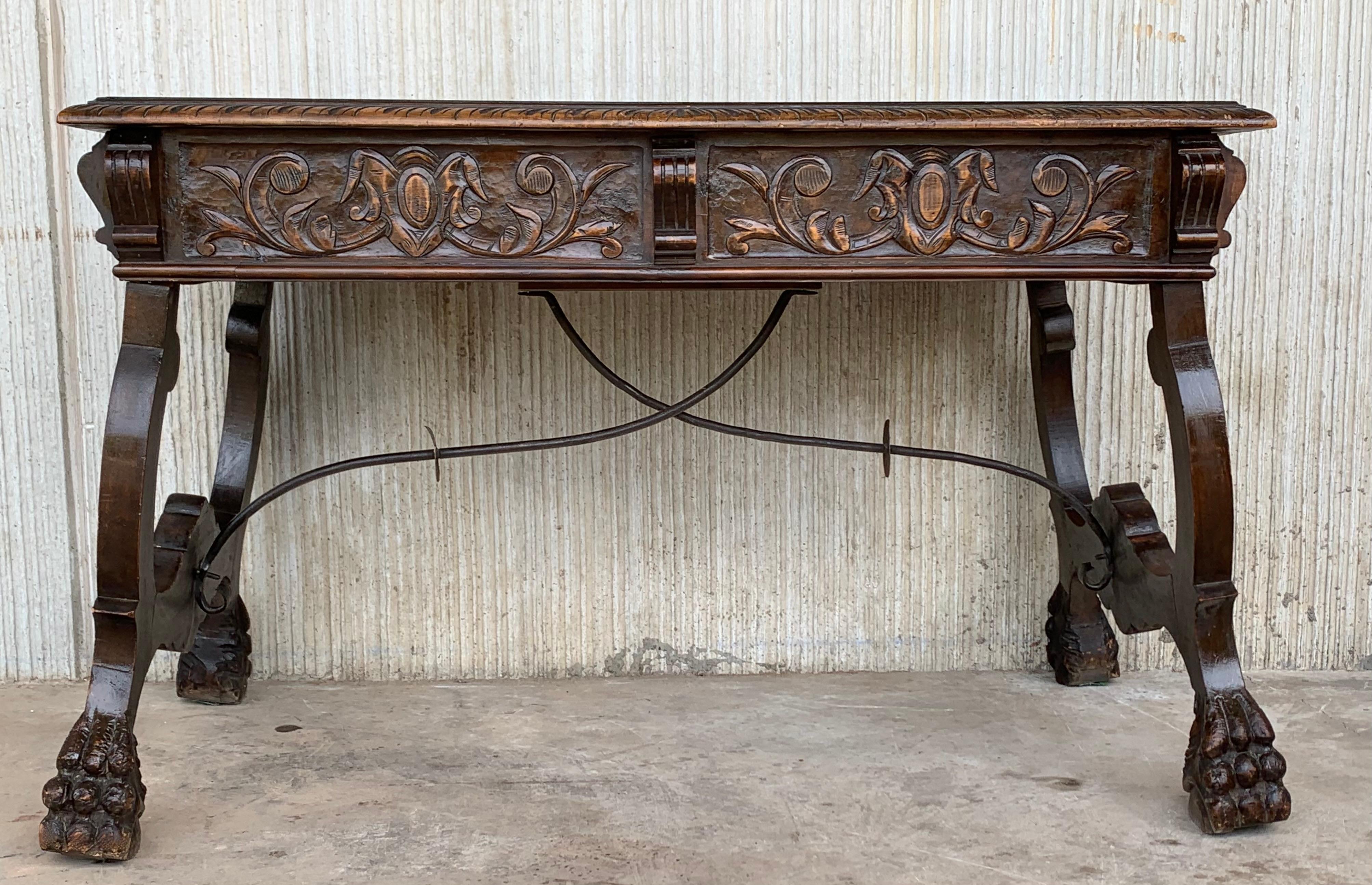 19th Spanish Carved  Walnut Renaissance Library / Writing or Desk Table 5